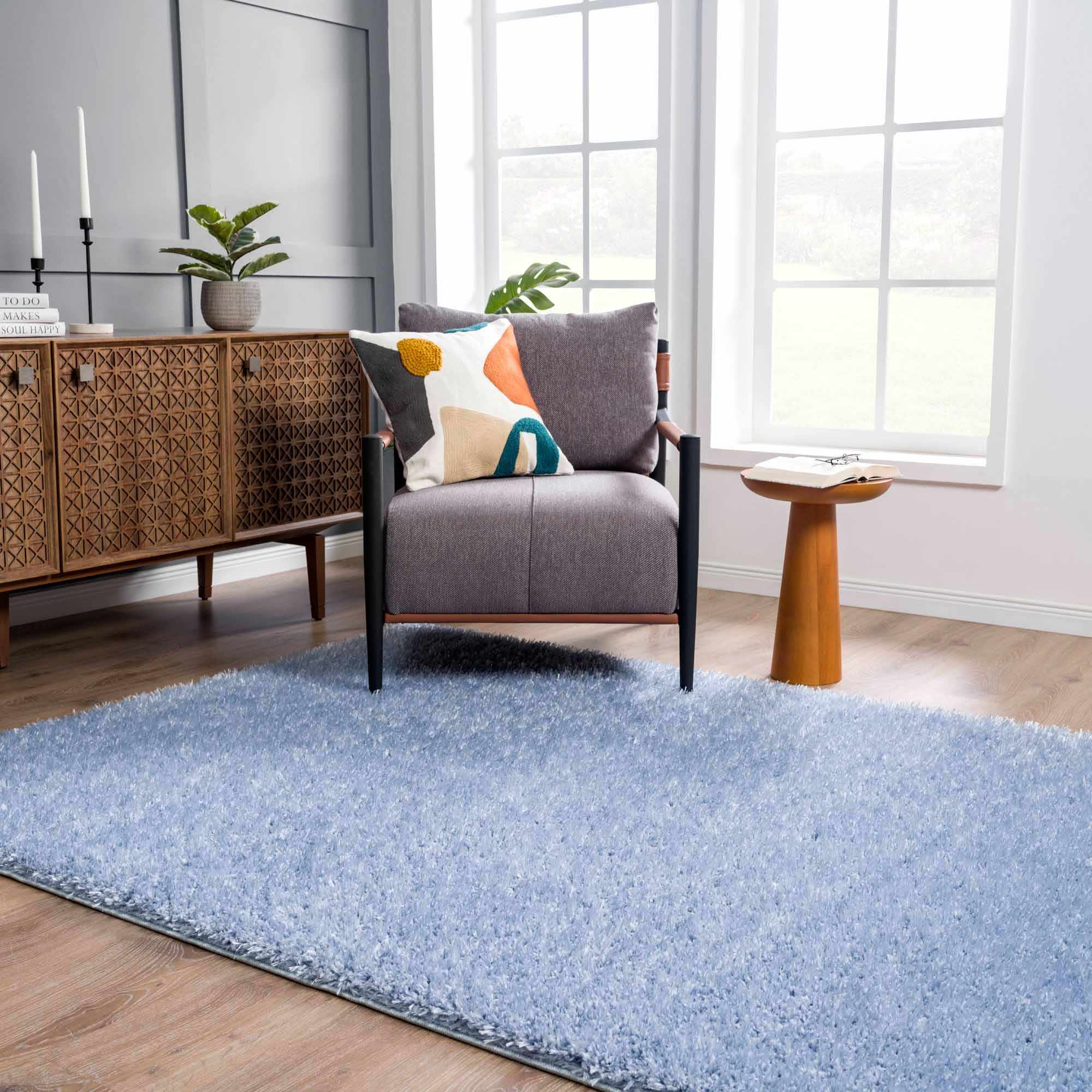 Blue Solid Plush Design Washable Area Rug - Image 3