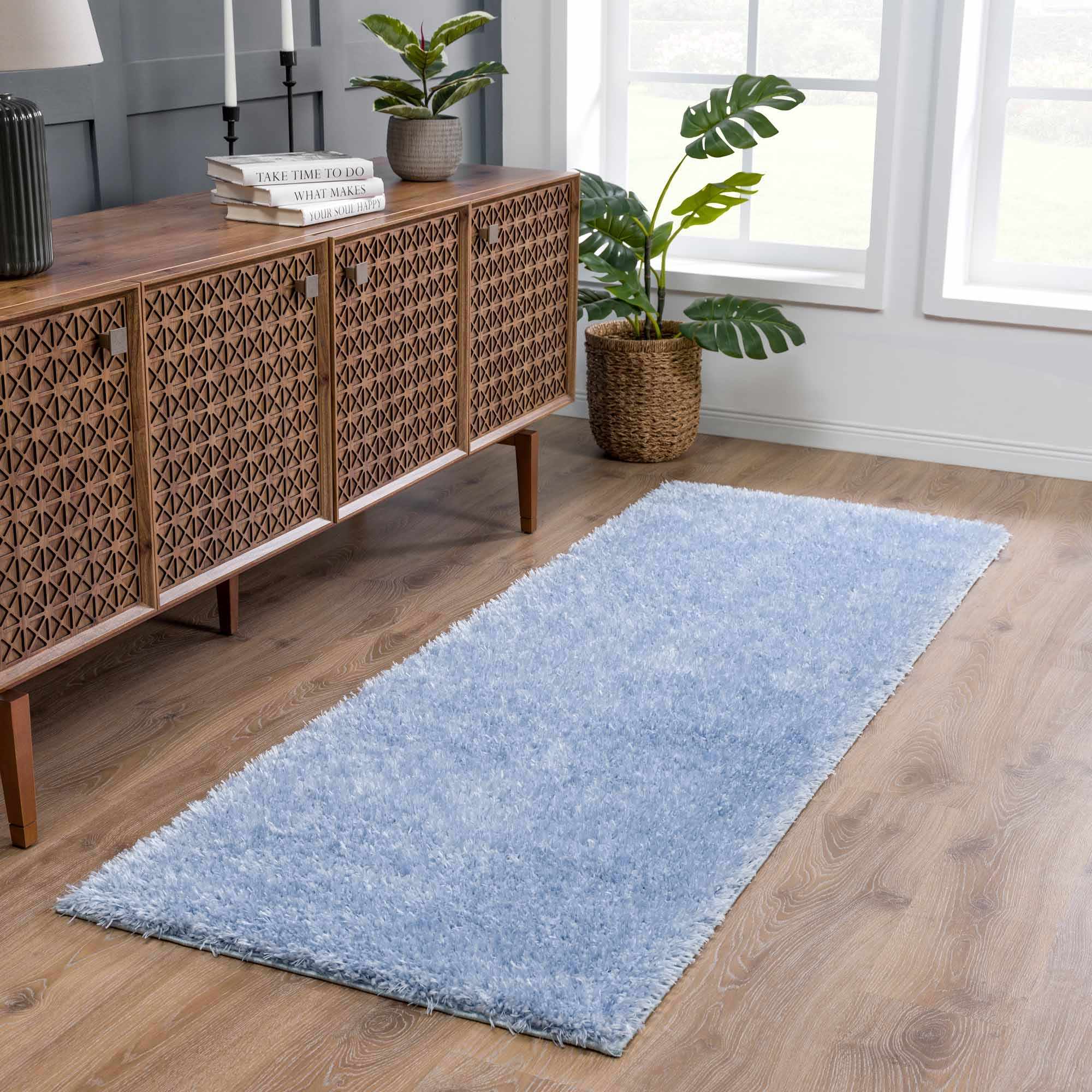 Blue Solid Plush Design Washable Area Rug - Image 4