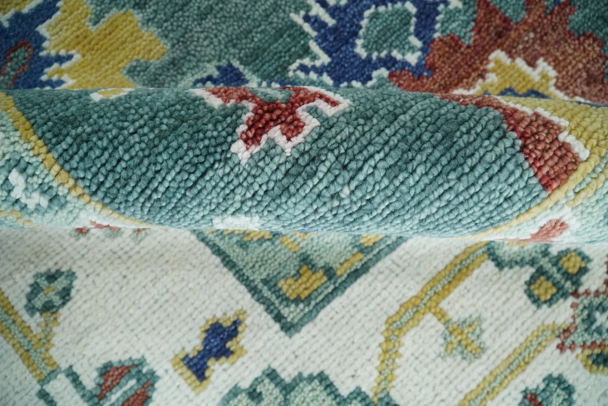 8x10 All Wool Traditional Persian Blue Teal and Ivory Vibrant Colorful Hand knotted Oushak Area Rug - Image 11