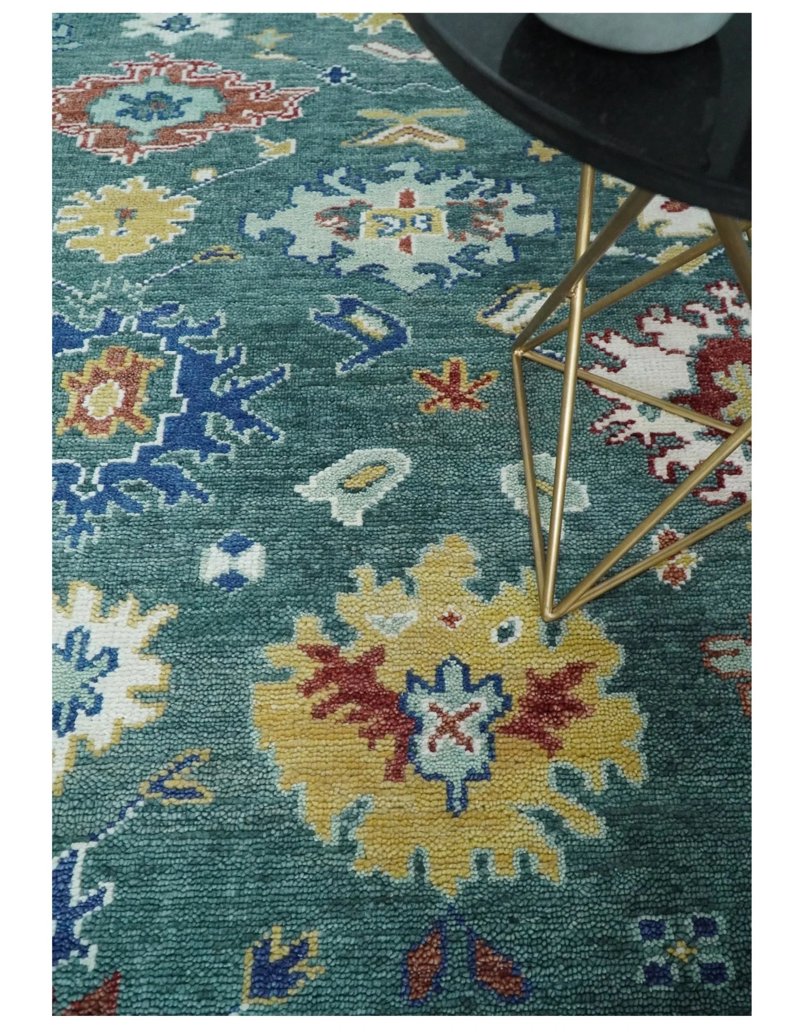 8x10 All Wool Traditional Persian Blue Teal and Ivory Vibrant Colorful Hand knotted Oushak Area Rug - Image 3