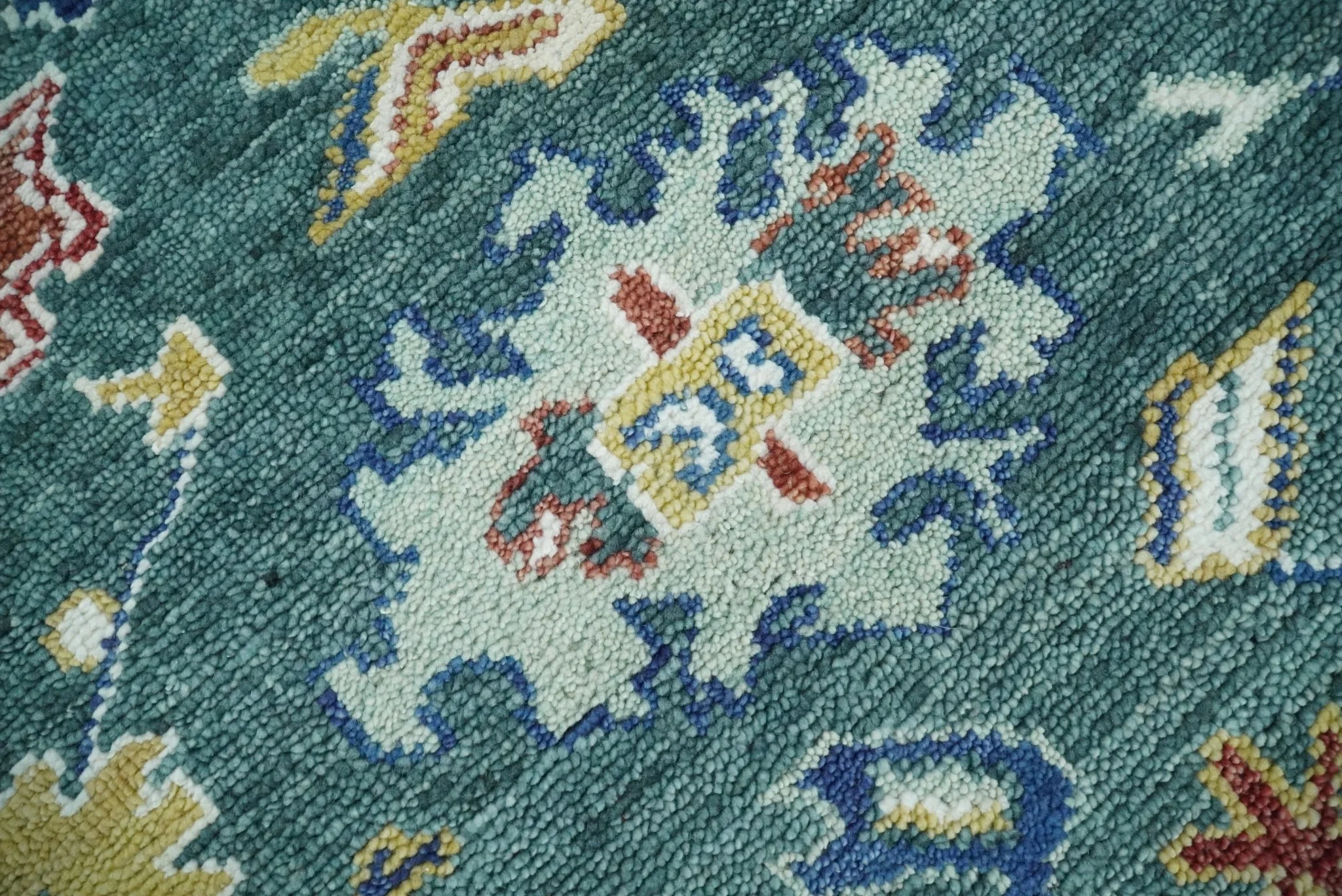 8x10 All Wool Traditional Persian Blue Teal and Ivory Vibrant Colorful Hand knotted Oushak Area Rug - Image 4