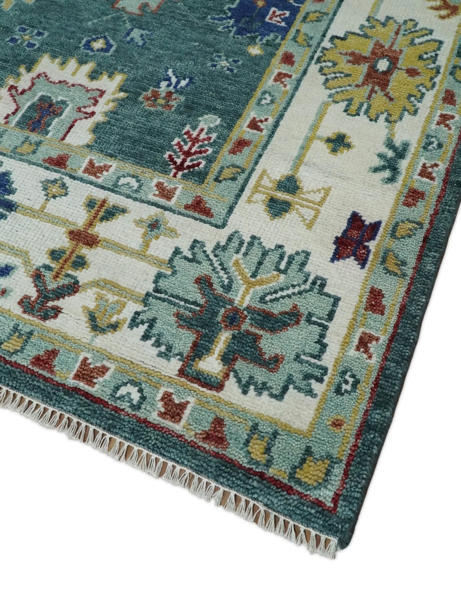 8x10 All Wool Traditional Persian Blue Teal and Ivory Vibrant Colorful Hand knotted Oushak Area Rug - Image 6