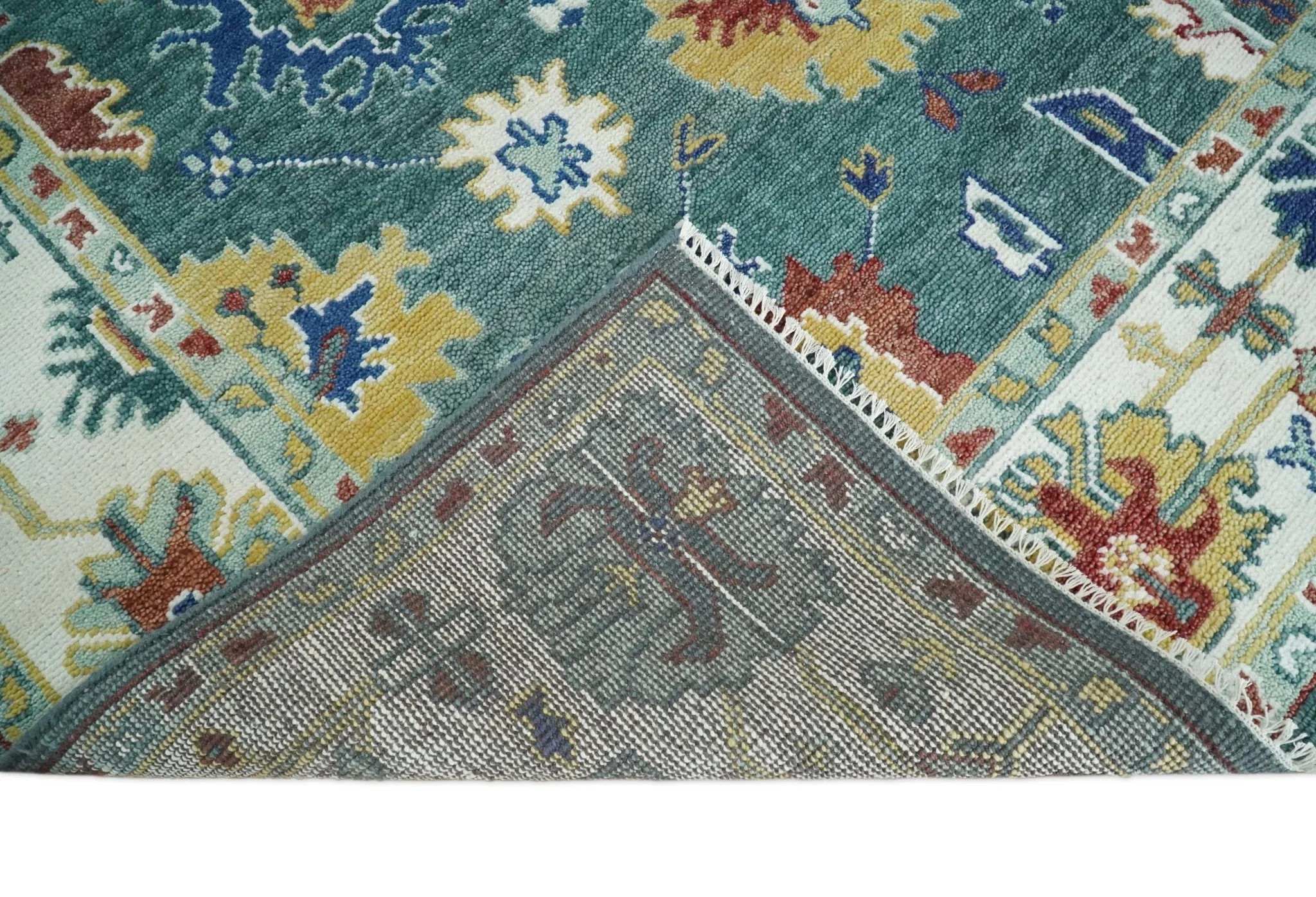 8x10 All Wool Traditional Persian Blue Teal and Ivory Vibrant Colorful Hand knotted Oushak Area Rug - Image 8