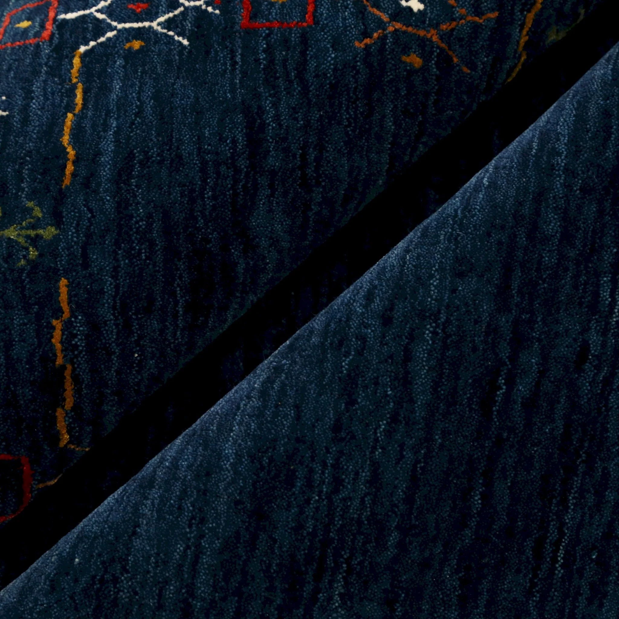 Blue Tribal Border Design Hand Loomed Wool Area Rug - Image 3