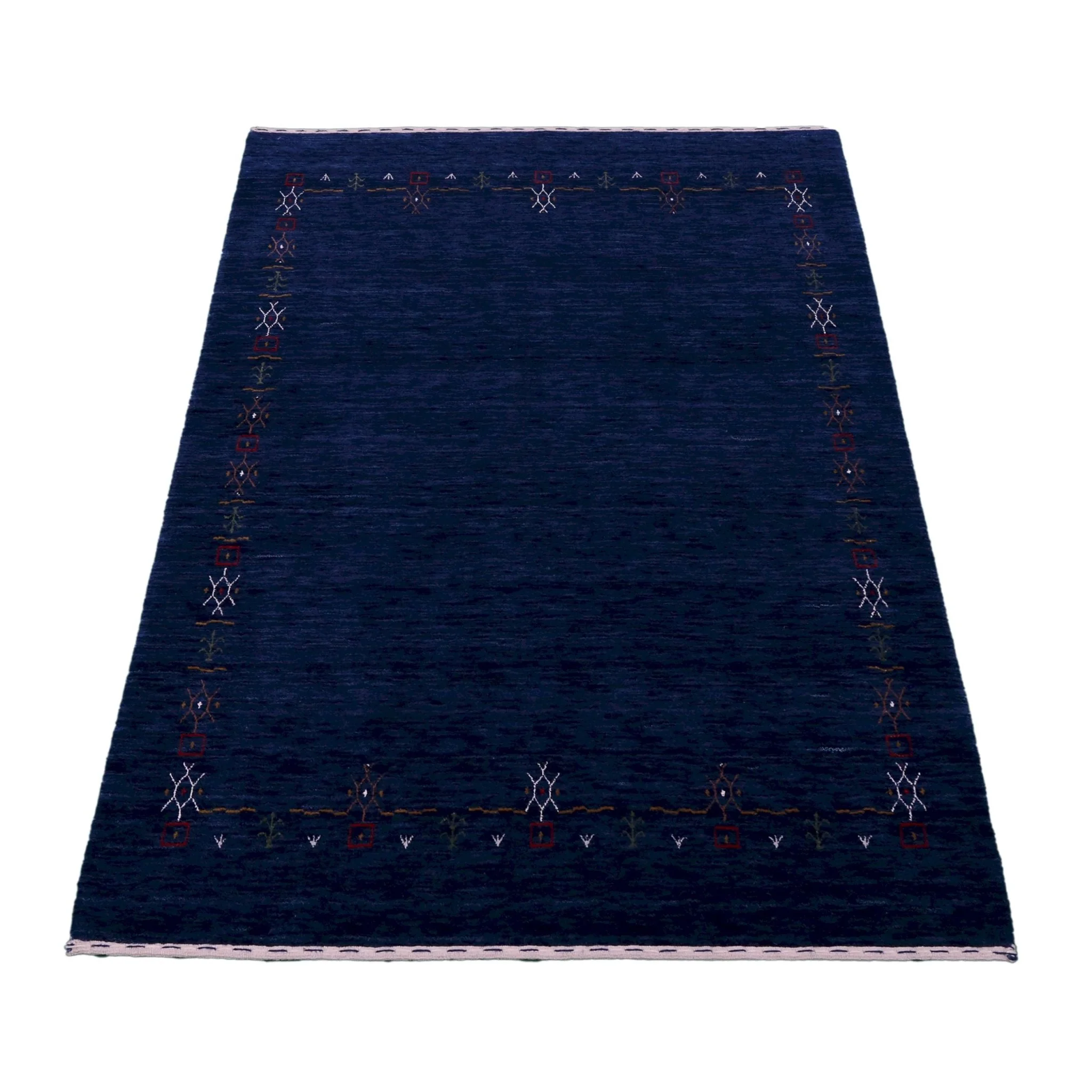 Blue Tribal Border Design Hand Loomed Wool Area Rug - Image 4