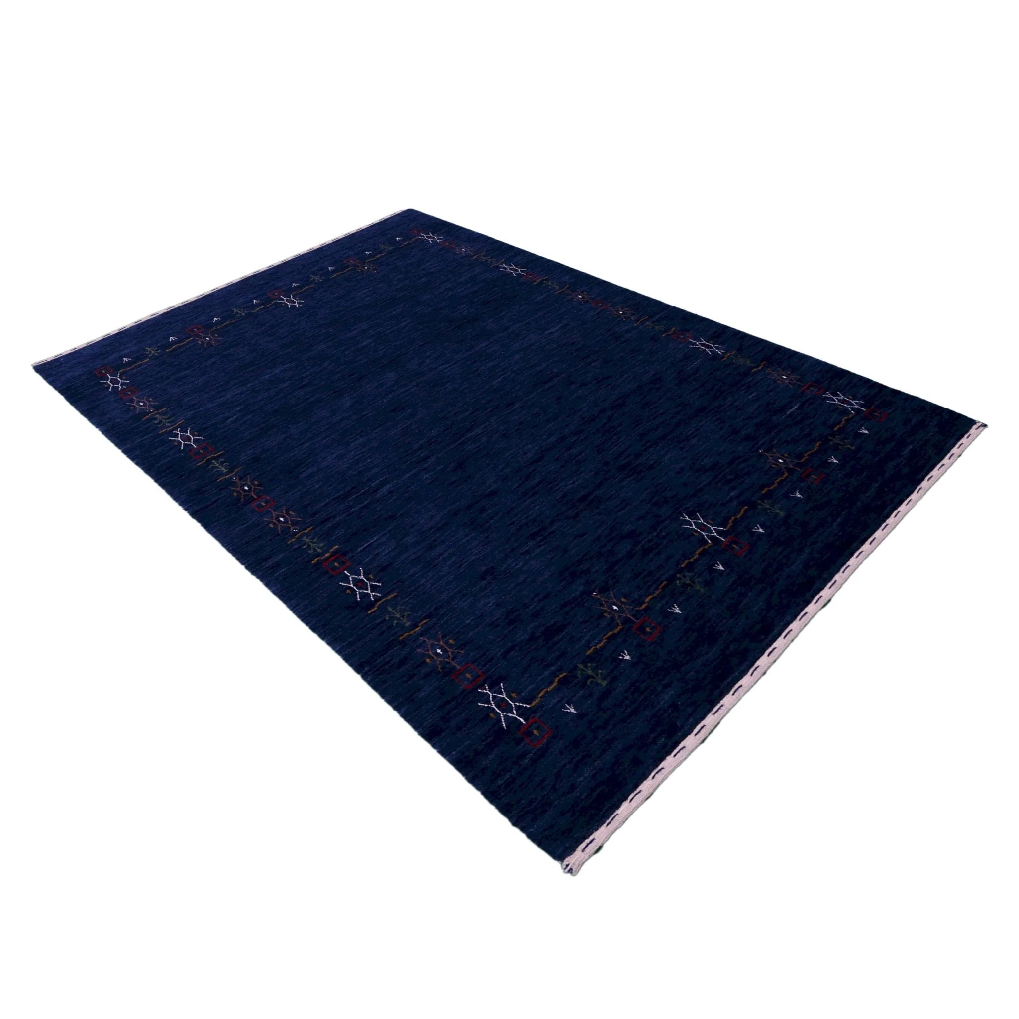 Blue Tribal Border Design Hand Loomed Wool Area Rug - Image 5