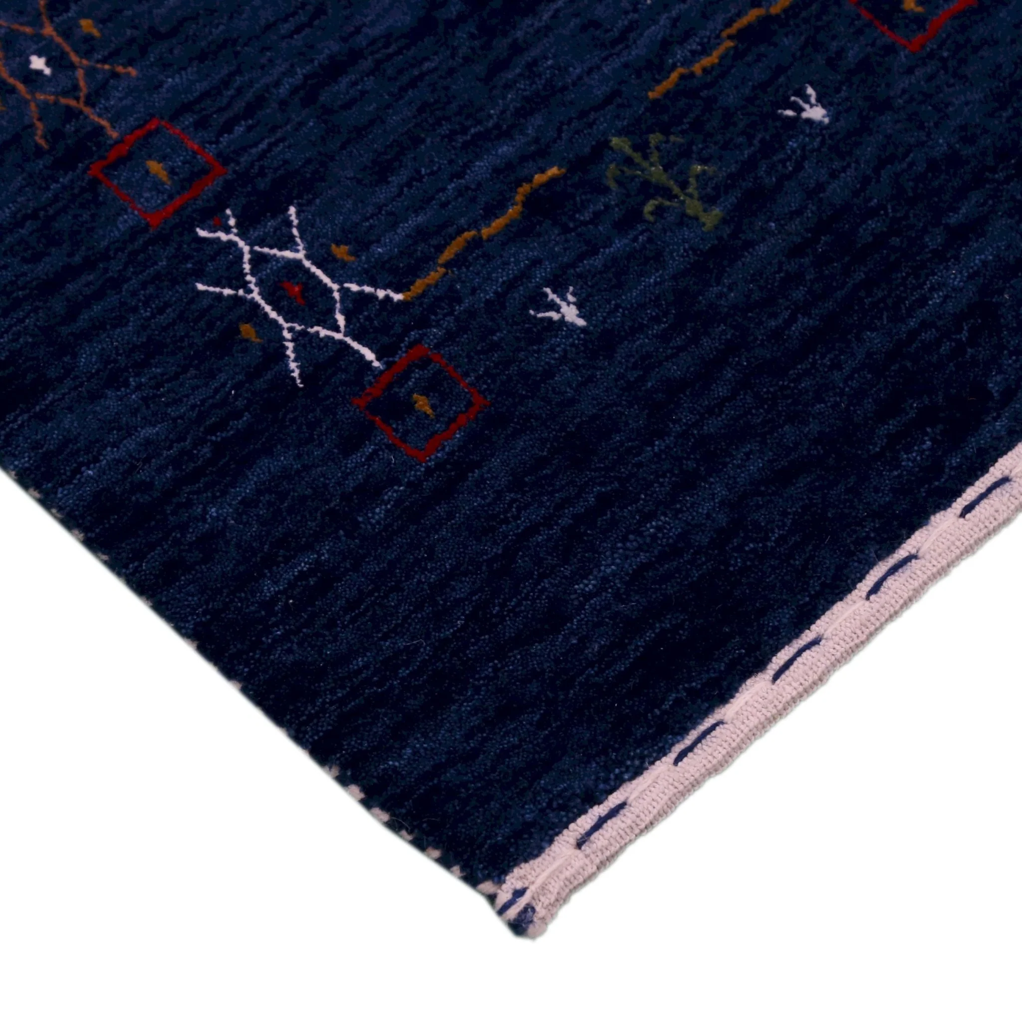Blue Tribal Border Design Hand Loomed Wool Area Rug - Image 6