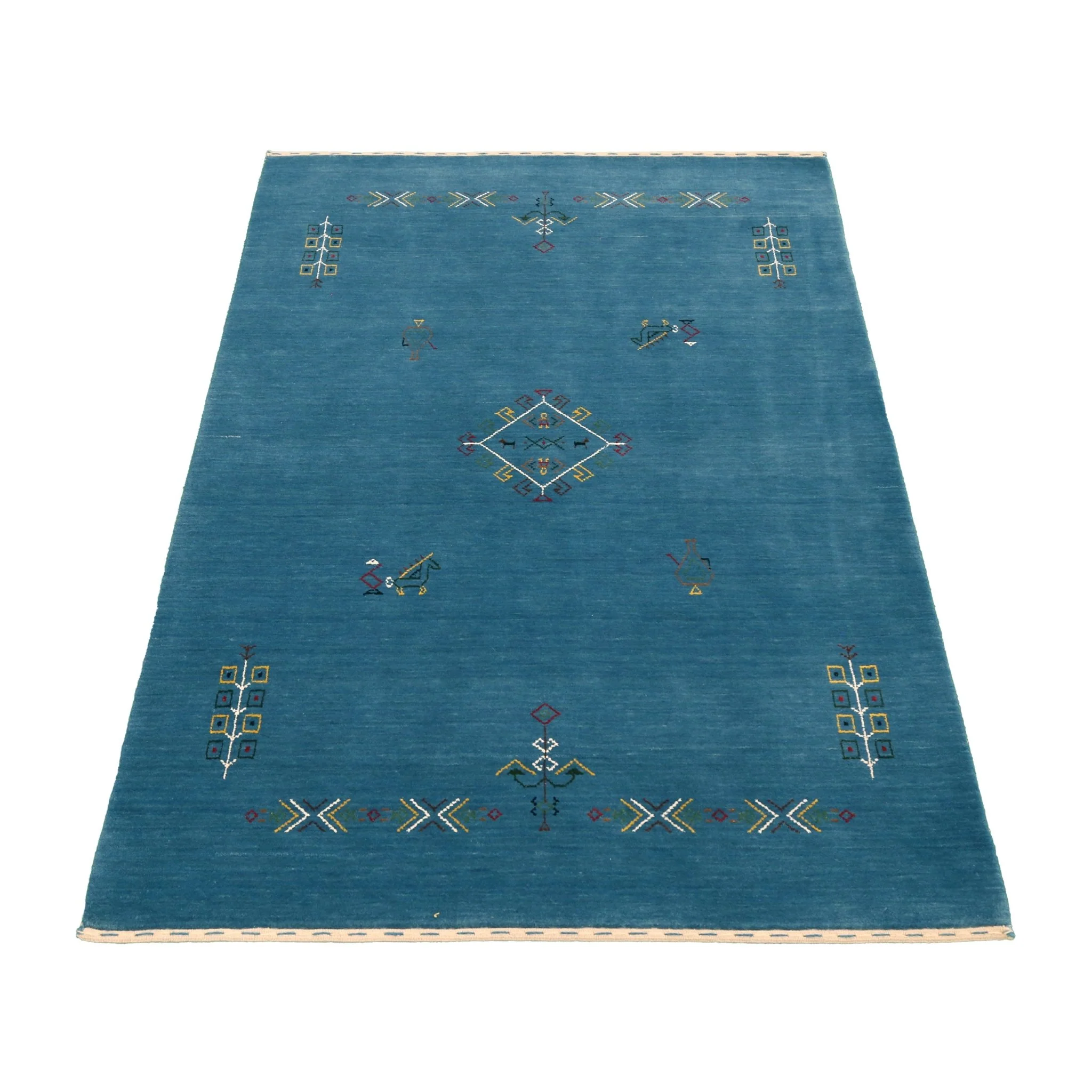Blue Tribal Center Medallion Design Hand Loomed Wool Area Rug - Image 4