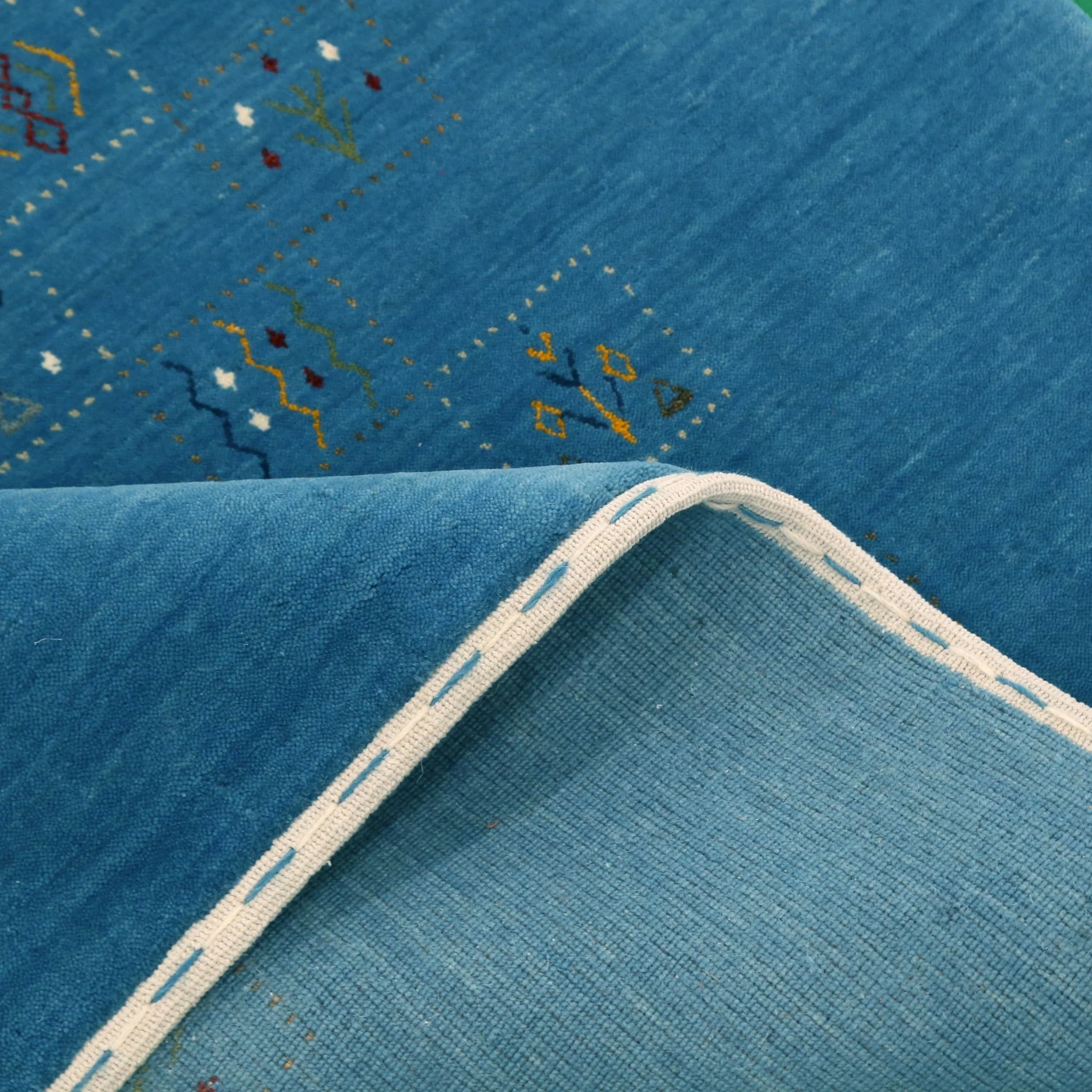 Blue Tribal Design Hand Loomed Wool Area Rug - Image 11