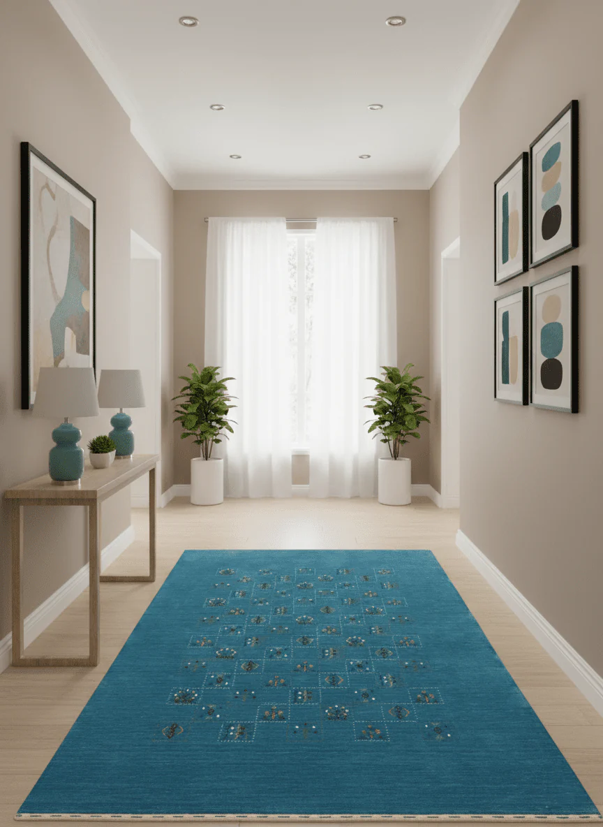 Blue Tribal Design Hand Loomed Wool Area Rug - Image 2