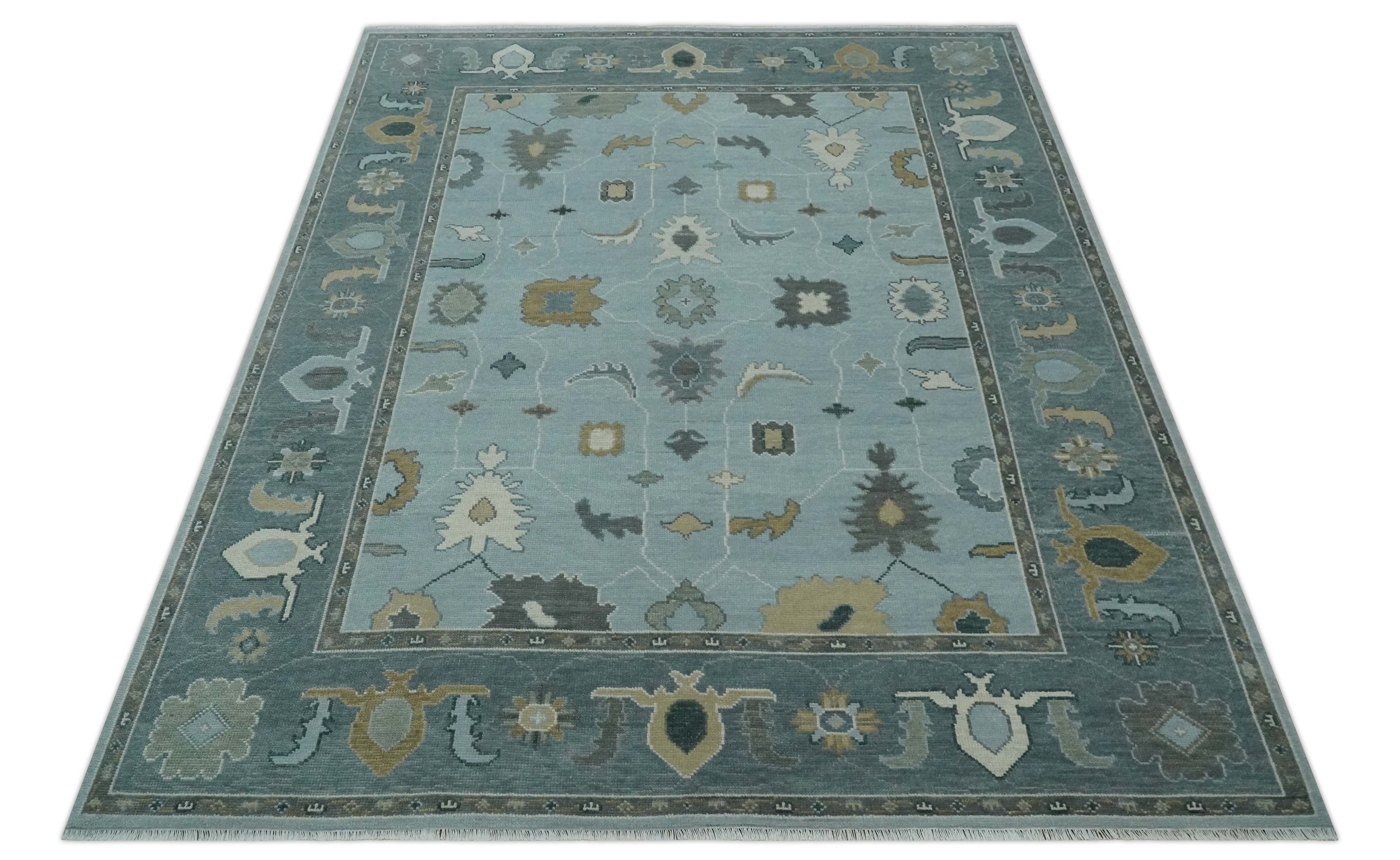Bluish Gray and Aqua Hand knotted Oriental Oushak Custom Made wool Area Rug - Image 10