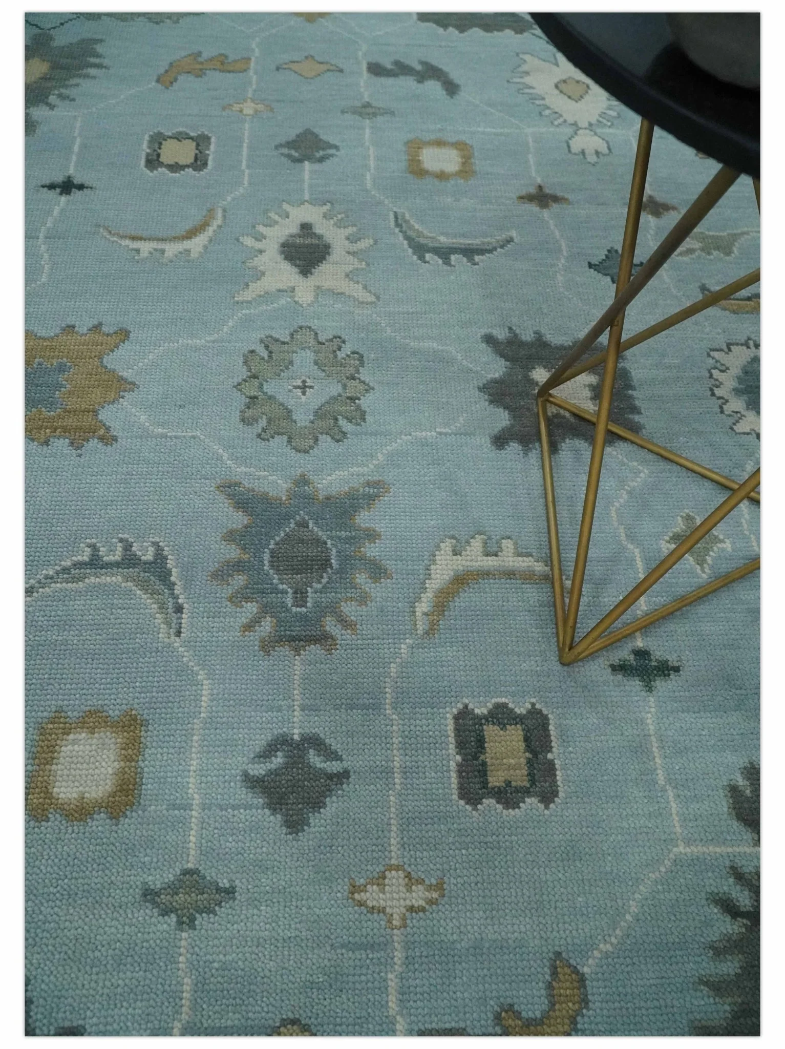 Bluish Gray and Aqua Hand knotted Oriental Oushak Custom Made wool Area Rug - Image 2