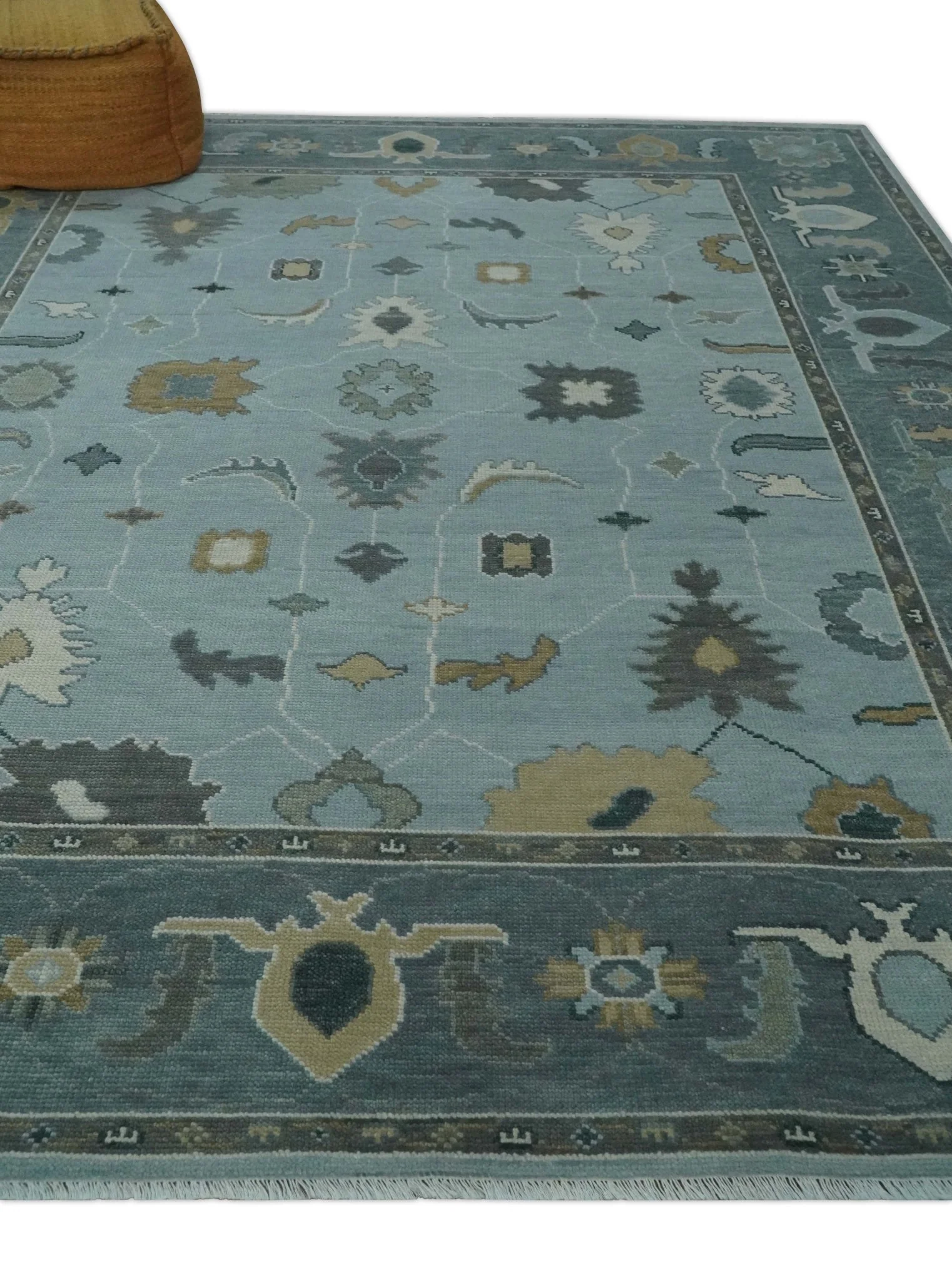 Bluish Gray and Aqua Hand knotted Oriental Oushak Custom Made wool Area Rug - Image 3