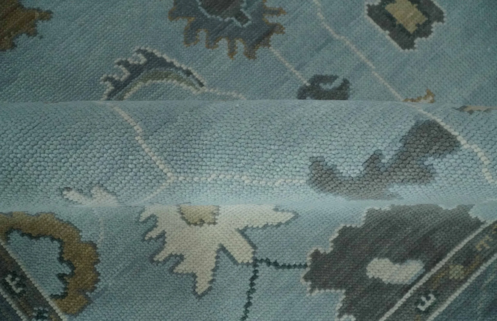 Bluish Gray and Aqua Hand knotted Oriental Oushak Custom Made wool Area Rug - Image 6