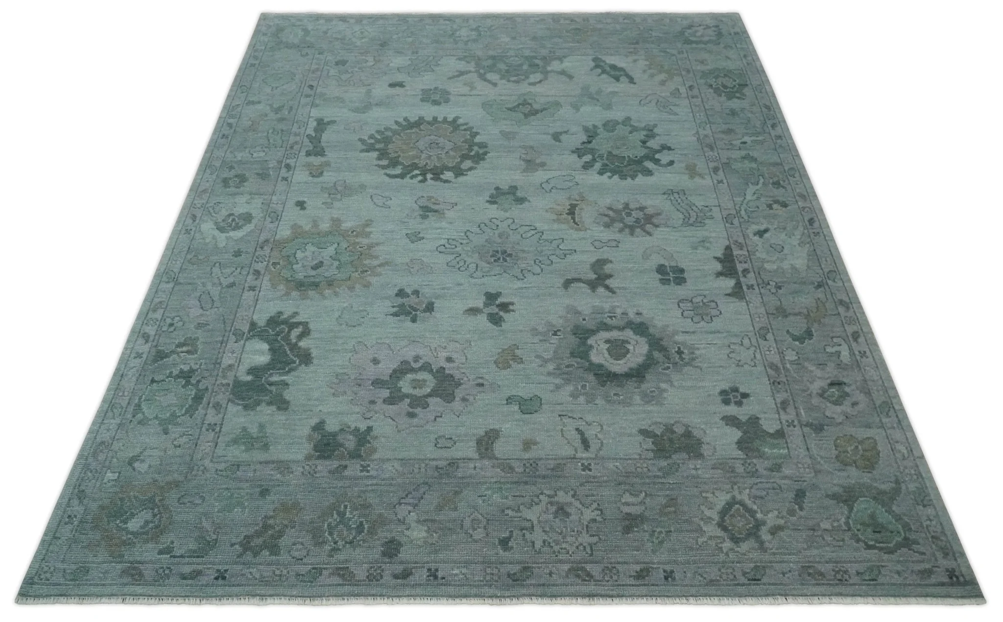 Antique look Bluish Gray Hand knotted Traditional Oushak Multi Size wool area Rug - Image 10