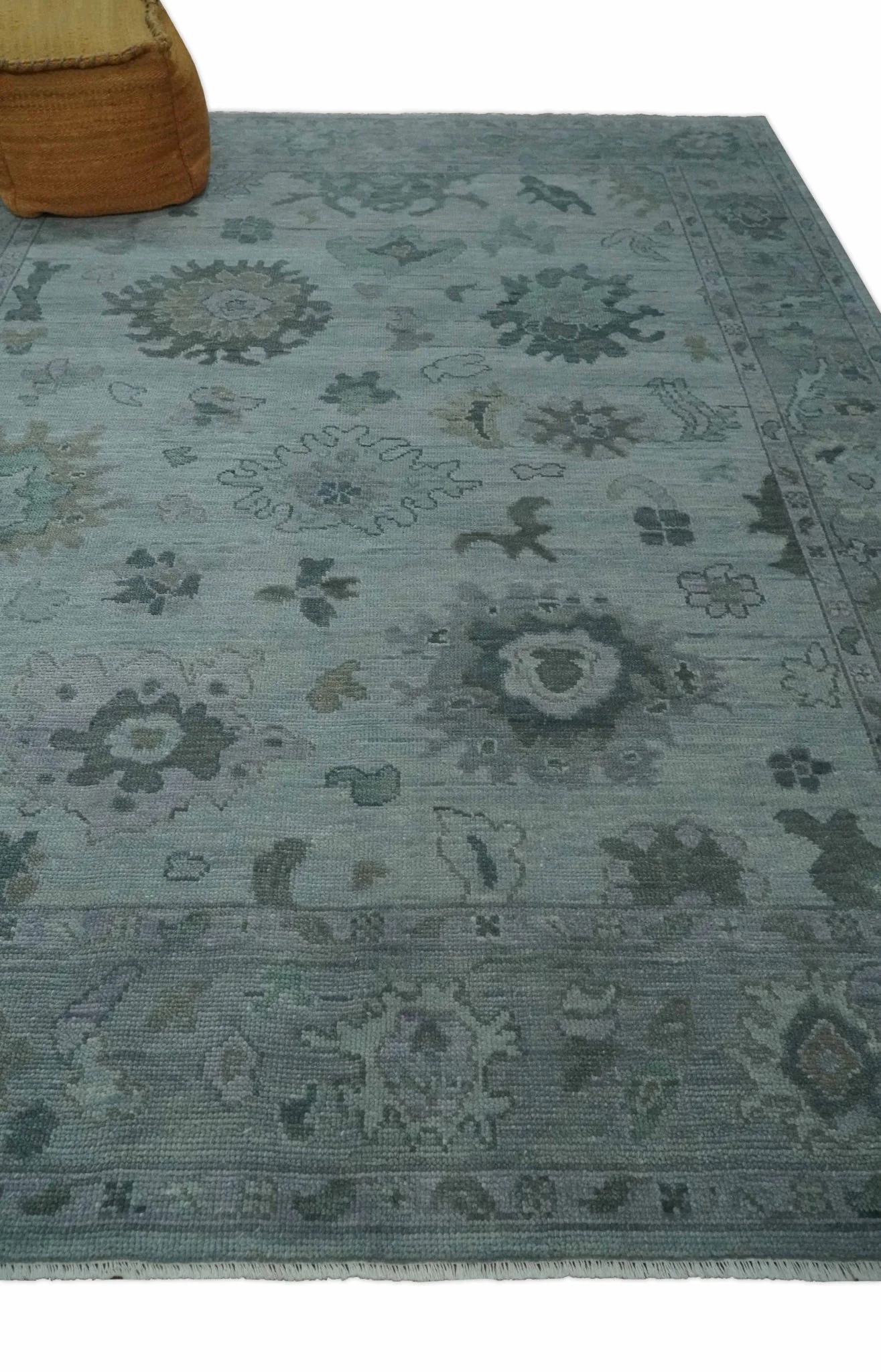 Antique look Bluish Gray Hand knotted Traditional Oushak Multi Size wool area Rug - Image 3