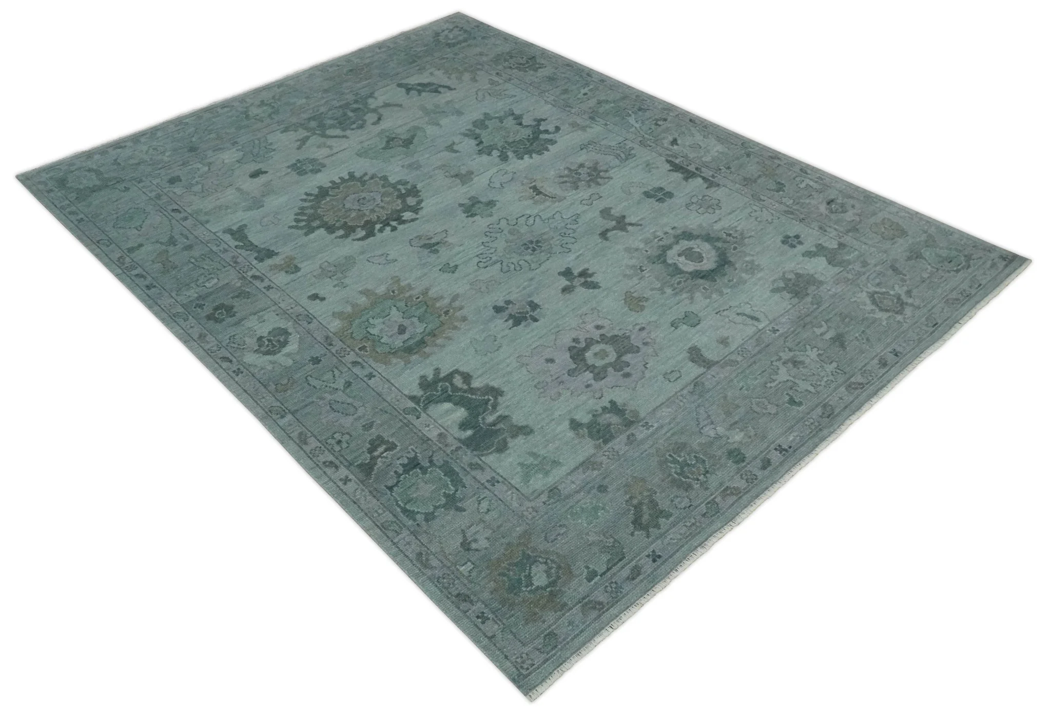 Antique look Bluish Gray Hand knotted Traditional Oushak Multi Size wool area Rug - Image 9