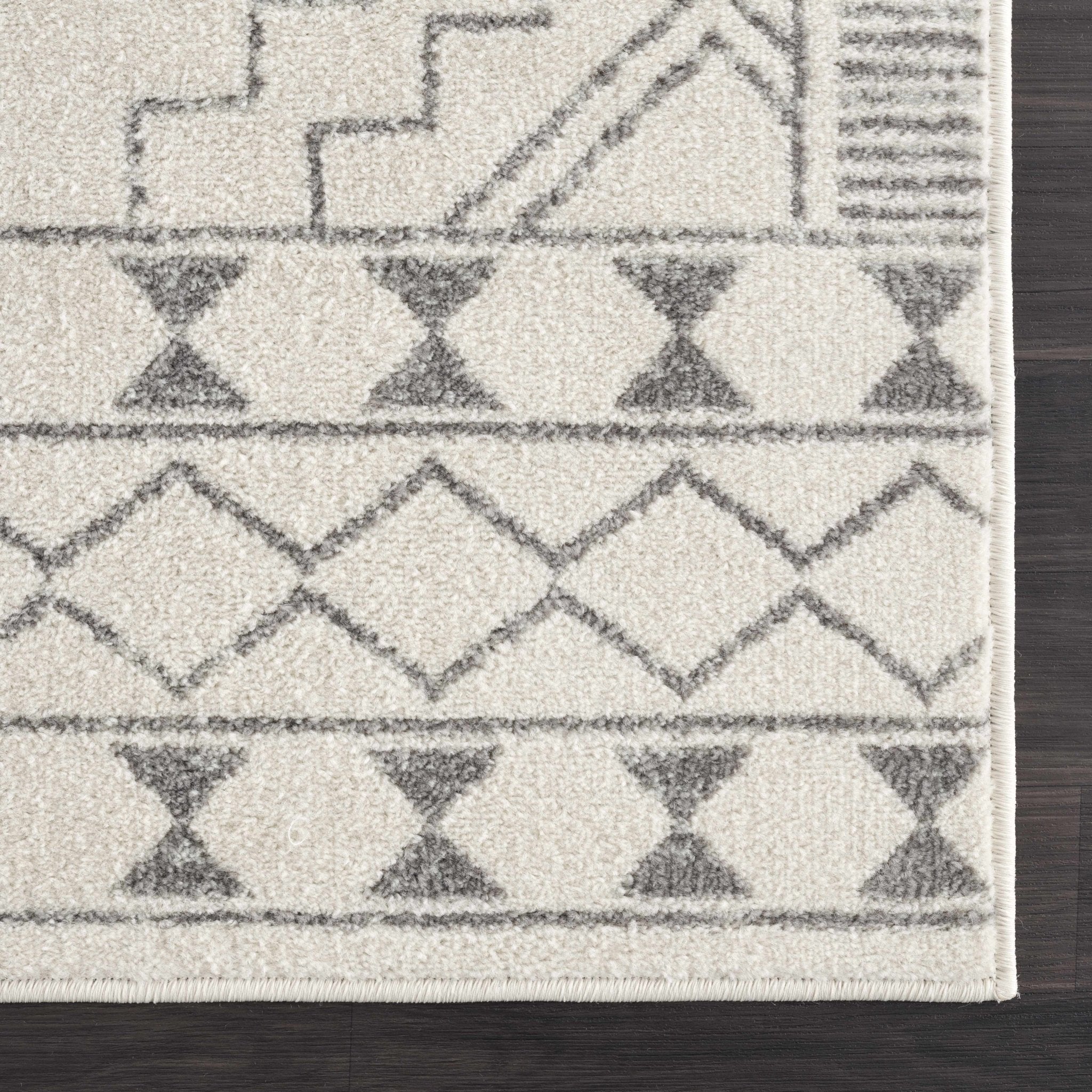 Contemporary Bohemian Ivory and Gray Moroccan Style Low Pile Area Rug - Image 4