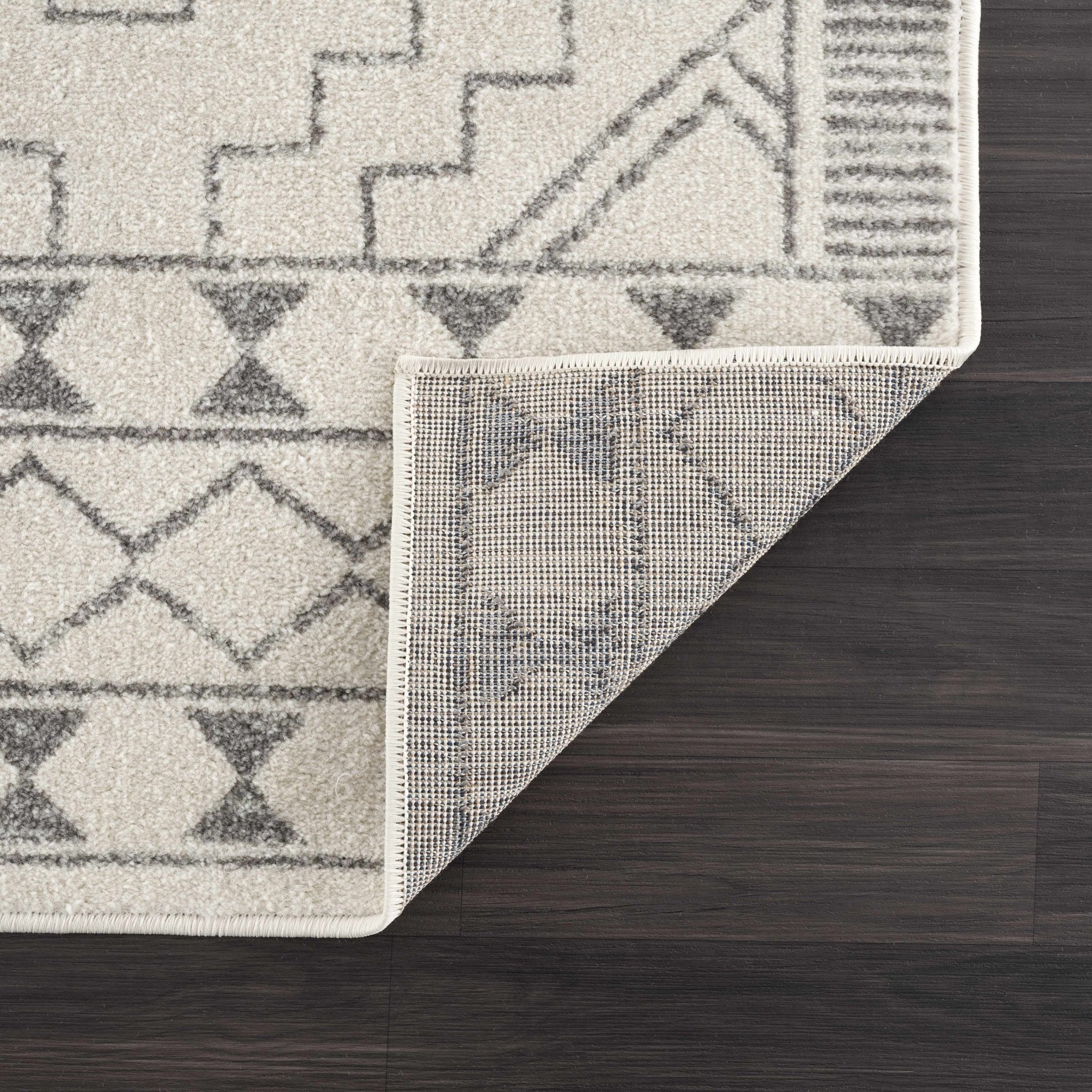 Contemporary Bohemian Ivory and Gray Moroccan Style Low Pile Area Rug - Image 5