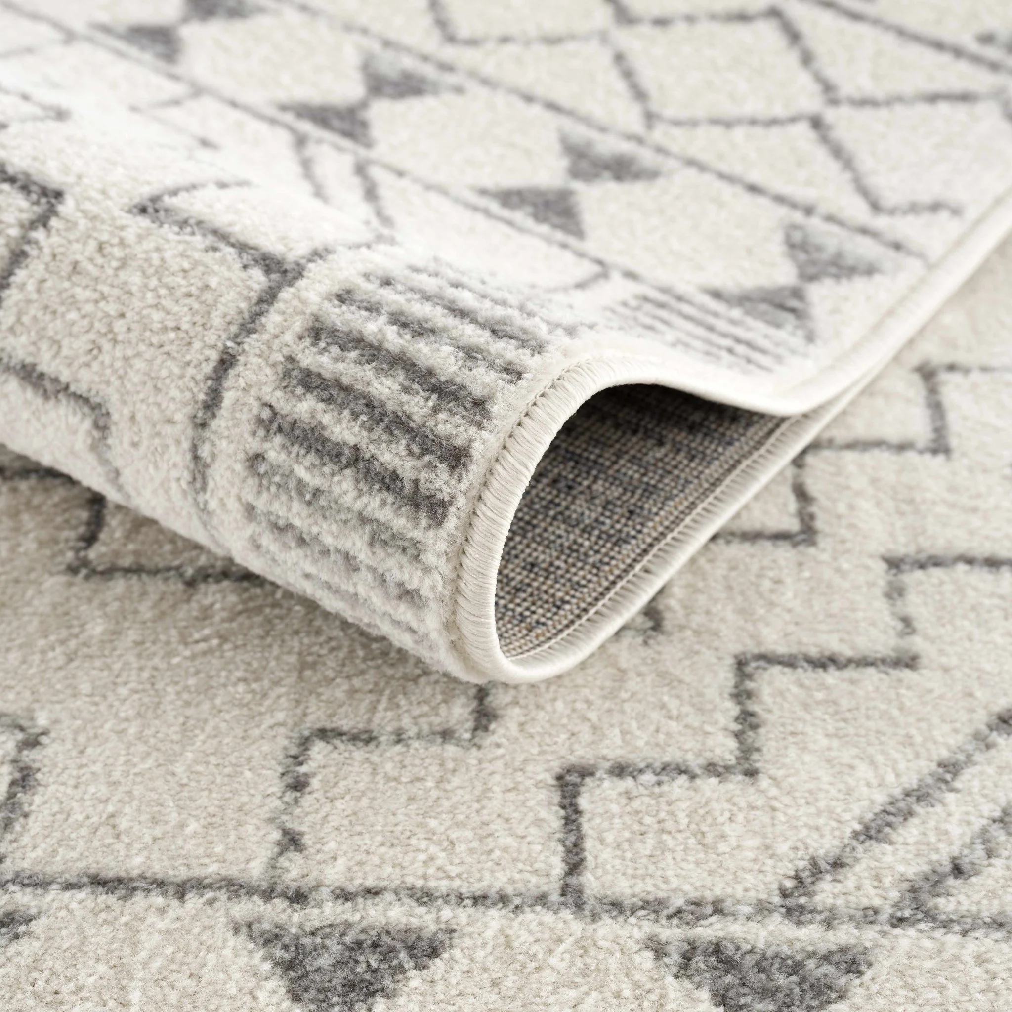 Contemporary Bohemian Ivory and Gray Moroccan Style Low Pile Area Rug - Image 6