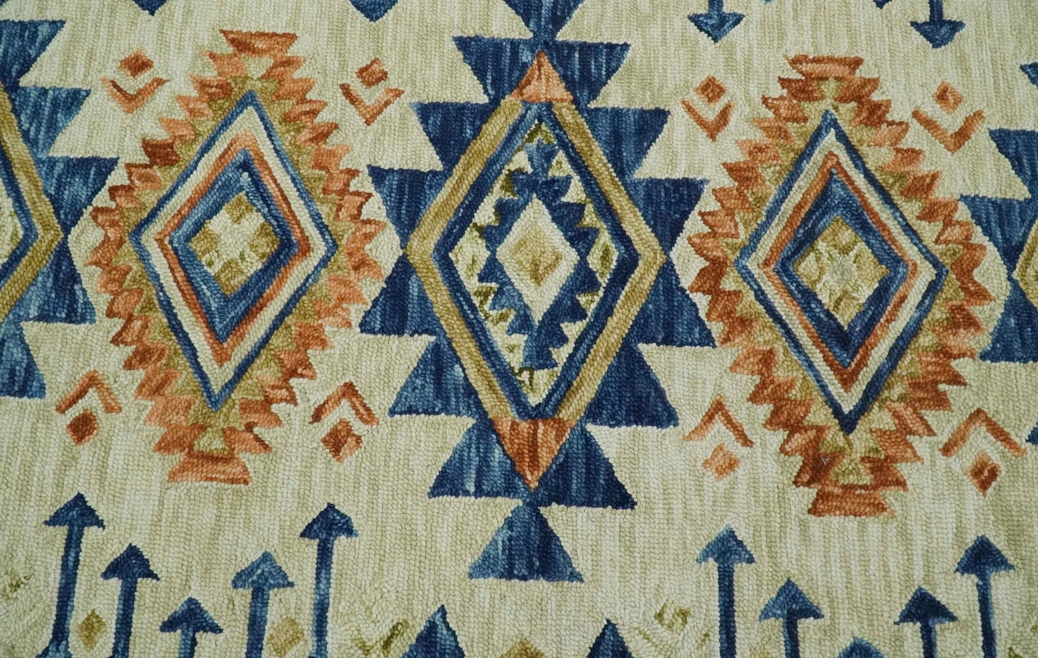 Ready To Ship Bohemian Southwestern Hand Tufted Blue, Gold and Beige Wool Rug - Image 4