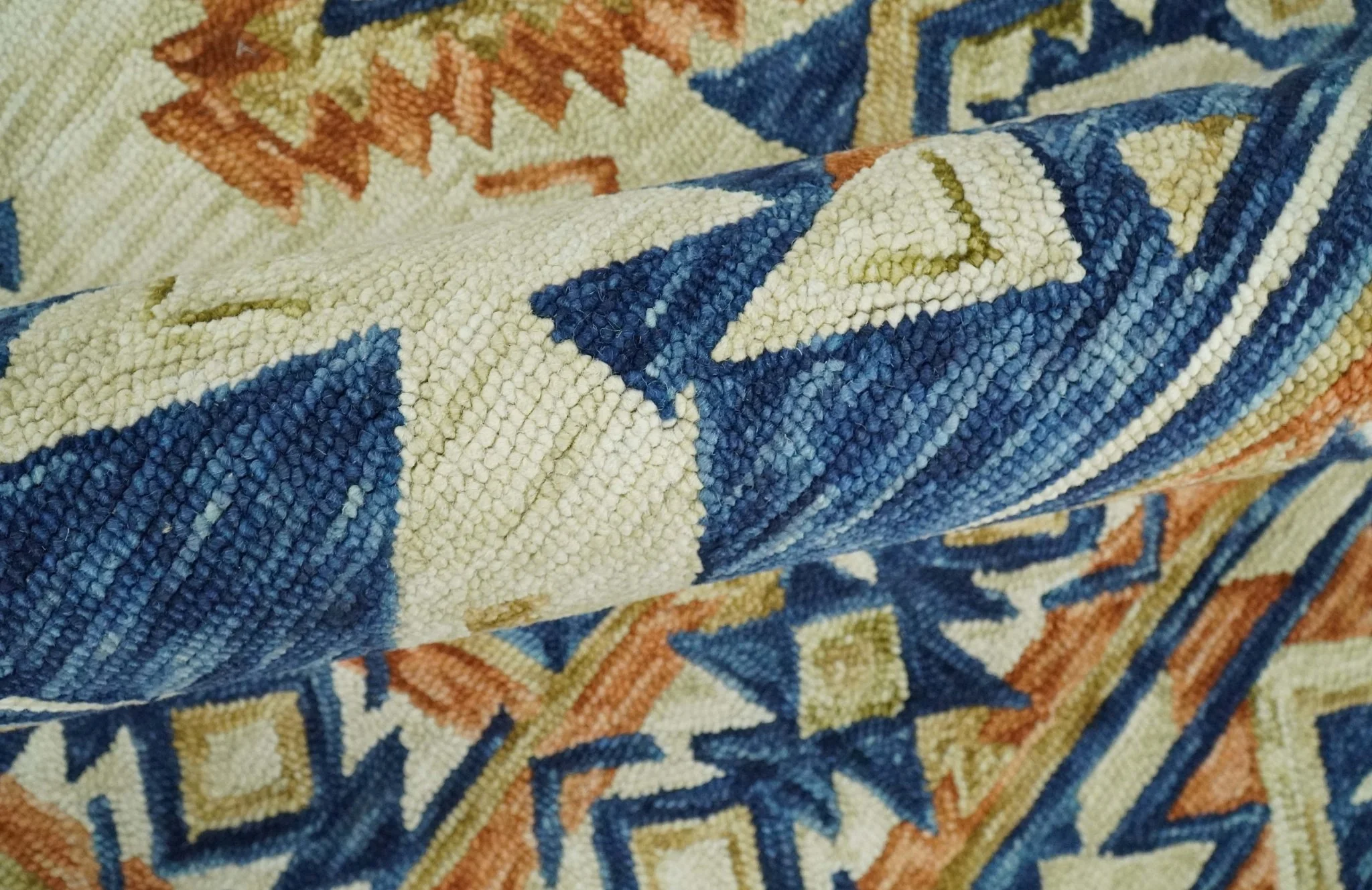 Ready To Ship Bohemian Southwestern Hand Tufted Blue, Gold and Beige Wool Rug - Image 6