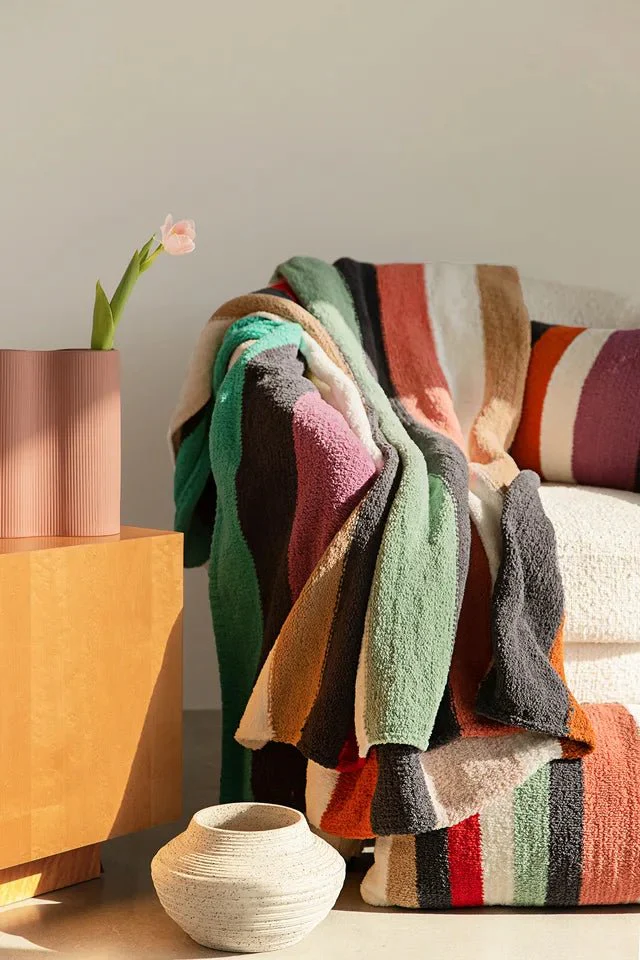 Tan And Colorful Striped Lightweight And Comfortable Throw - Image 3