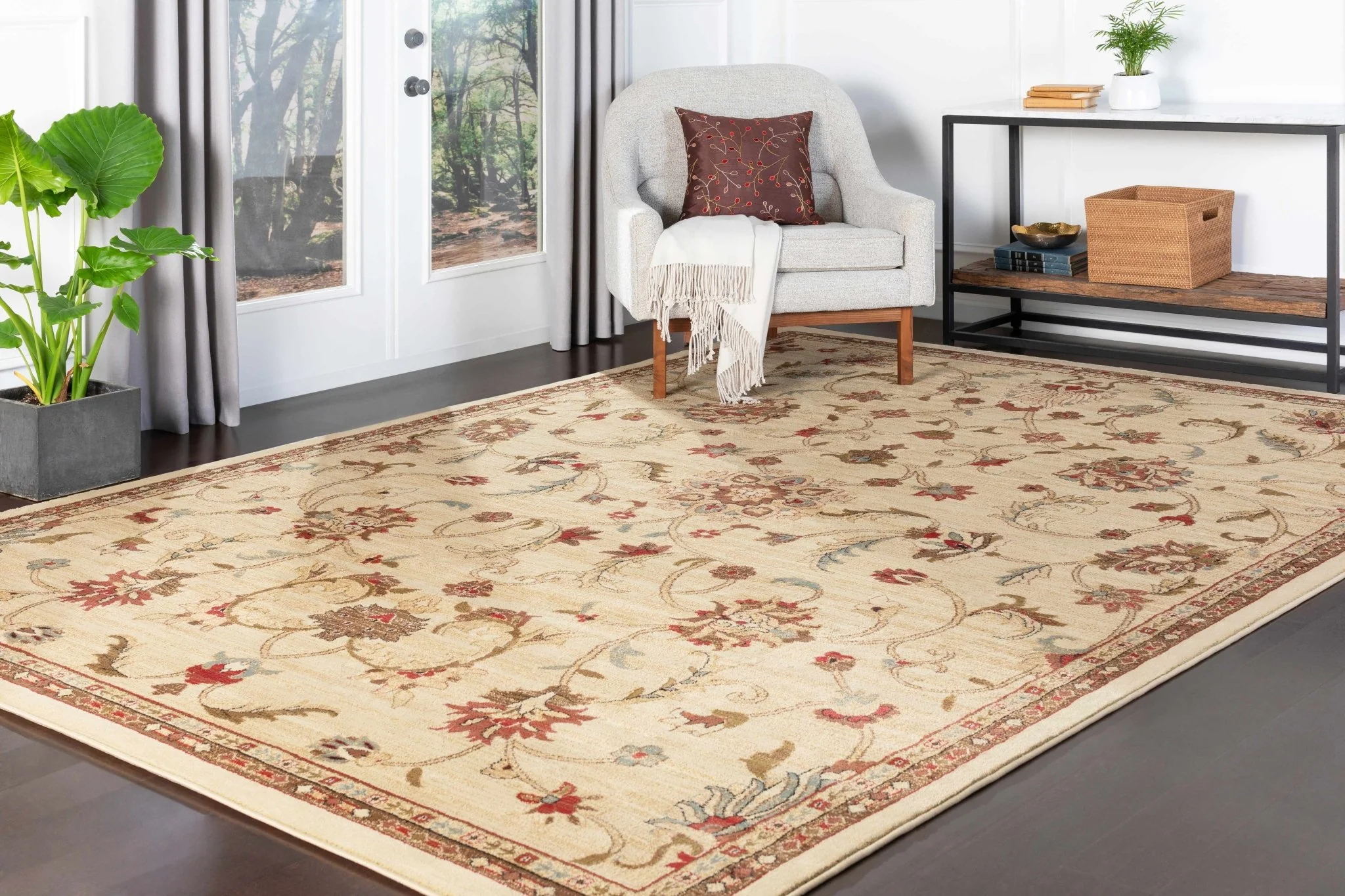 Brown And Beige Traditional Oushak Design Machine Woven Rug - Image 14