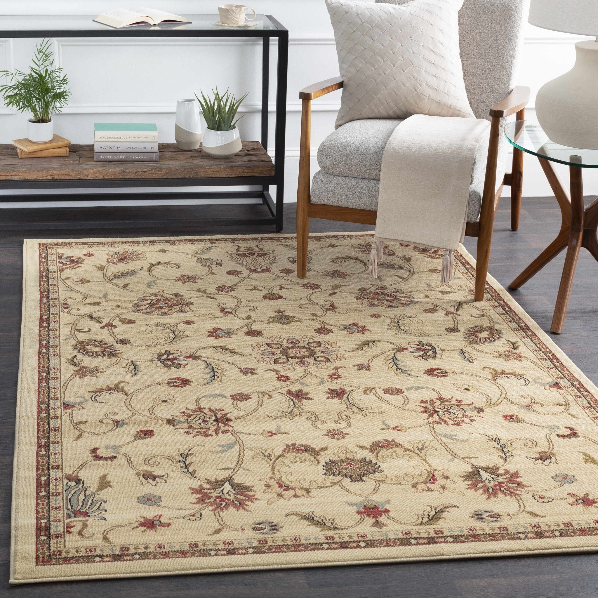 Brown And Beige Traditional Oushak Design Machine Woven Rug - Image 2