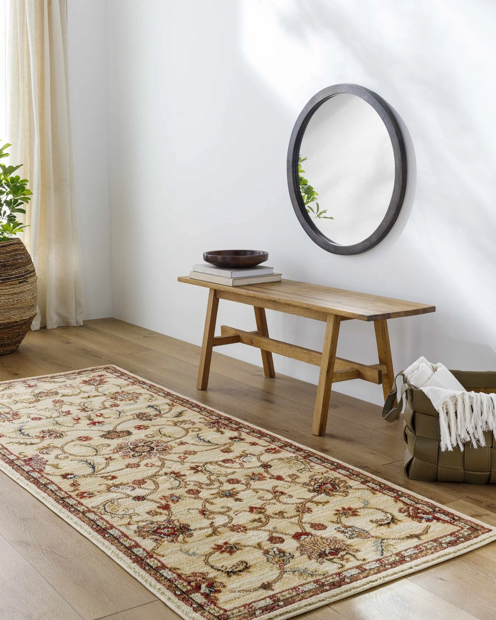 Brown And Beige Traditional Oushak Design Machine Woven Rug - Image 3