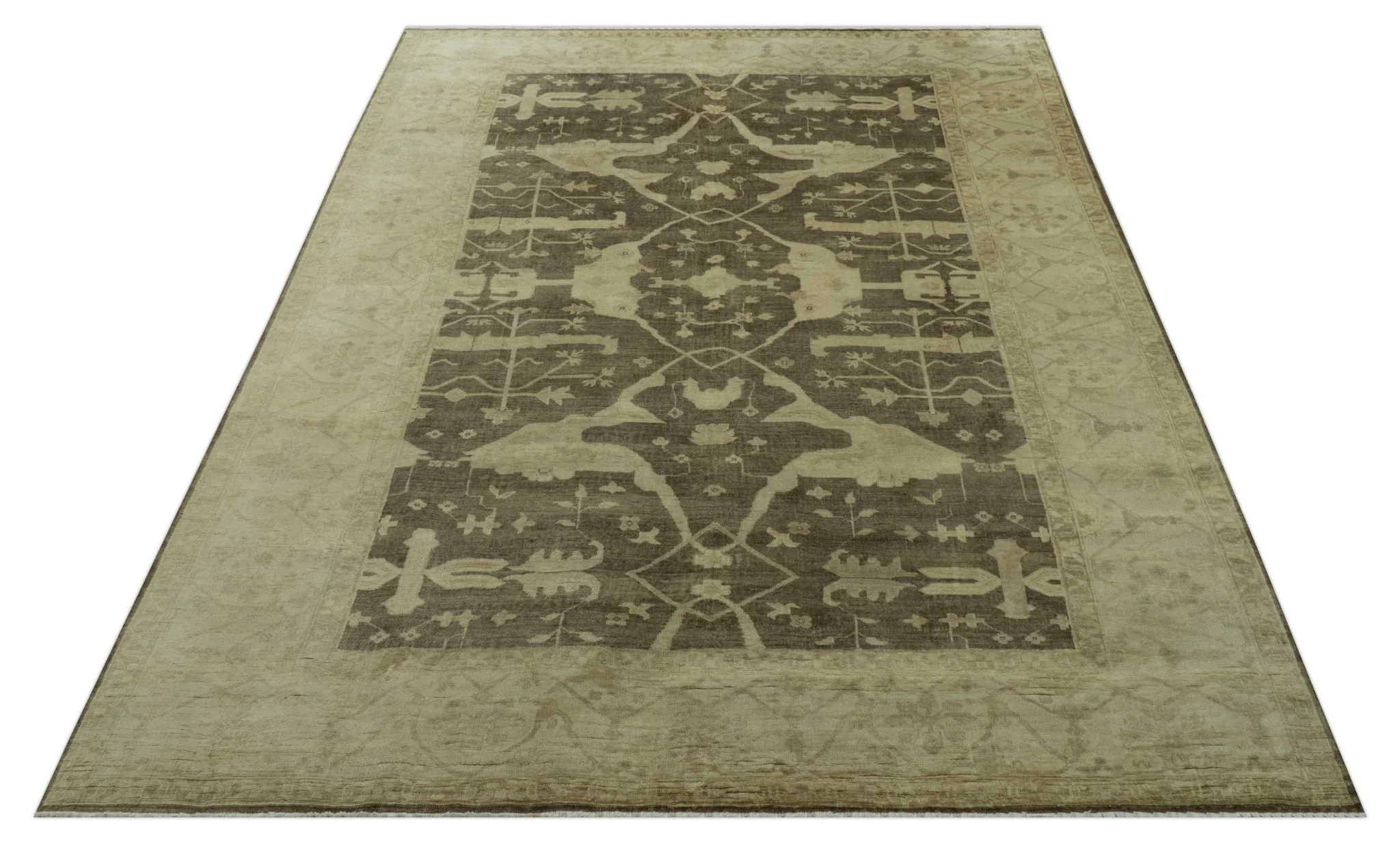Brown And Beige Traditional Oushak Hand knotted Wool Area Rug - Image 10