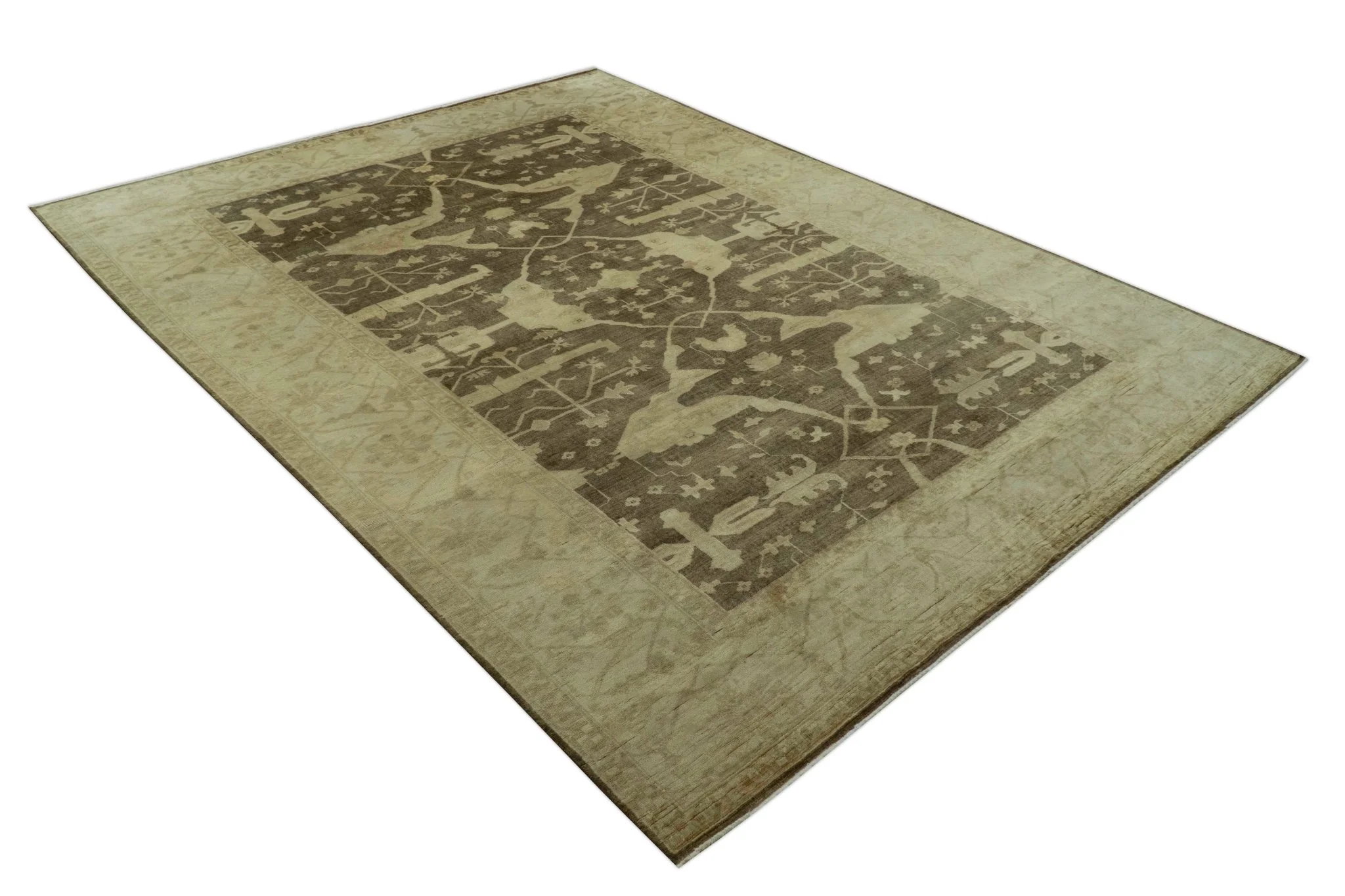 Brown And Beige Traditional Oushak Hand knotted Wool Area Rug - Image 11