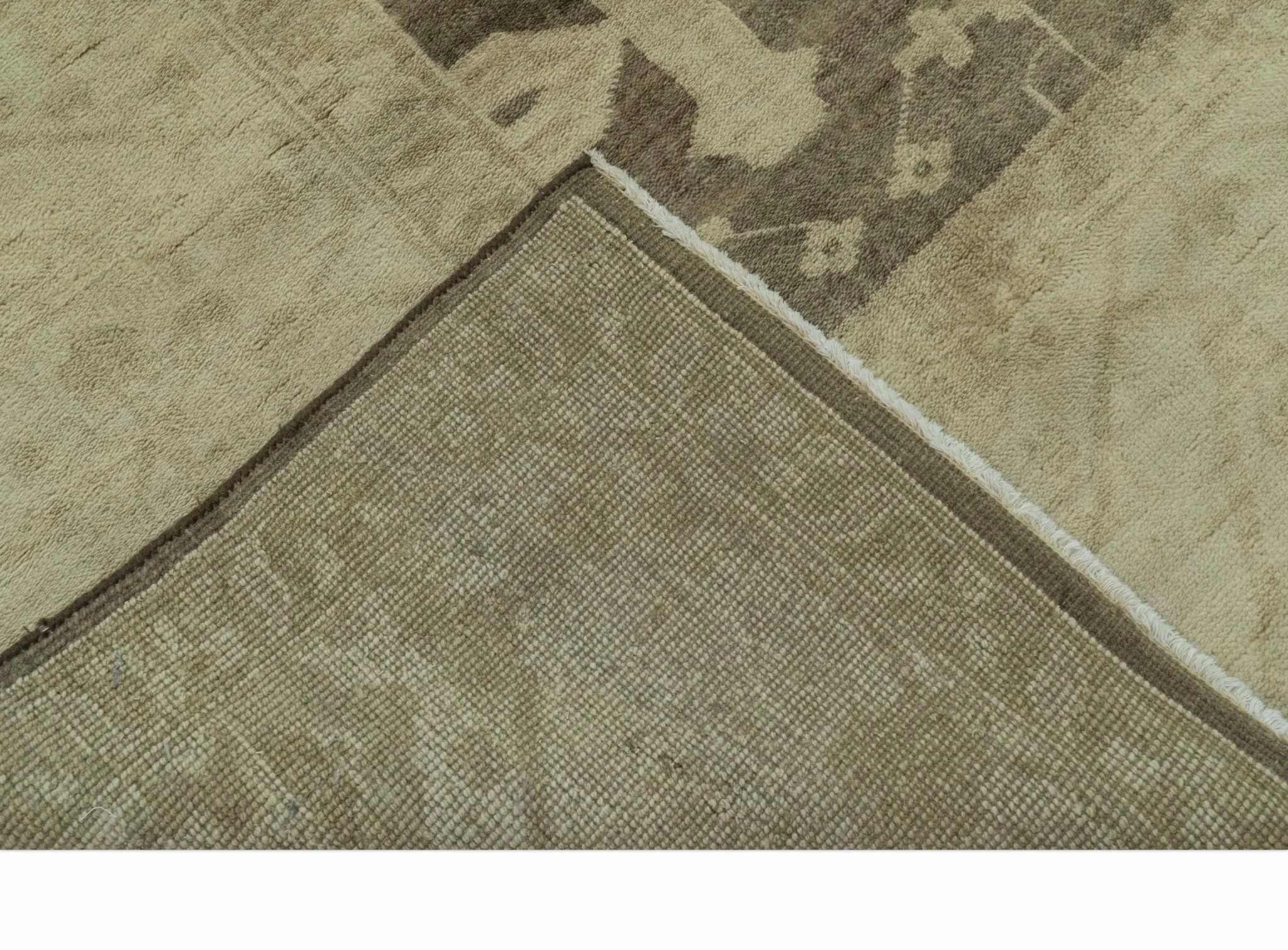 Brown And Beige Traditional Oushak Hand knotted Wool Area Rug - Image 4