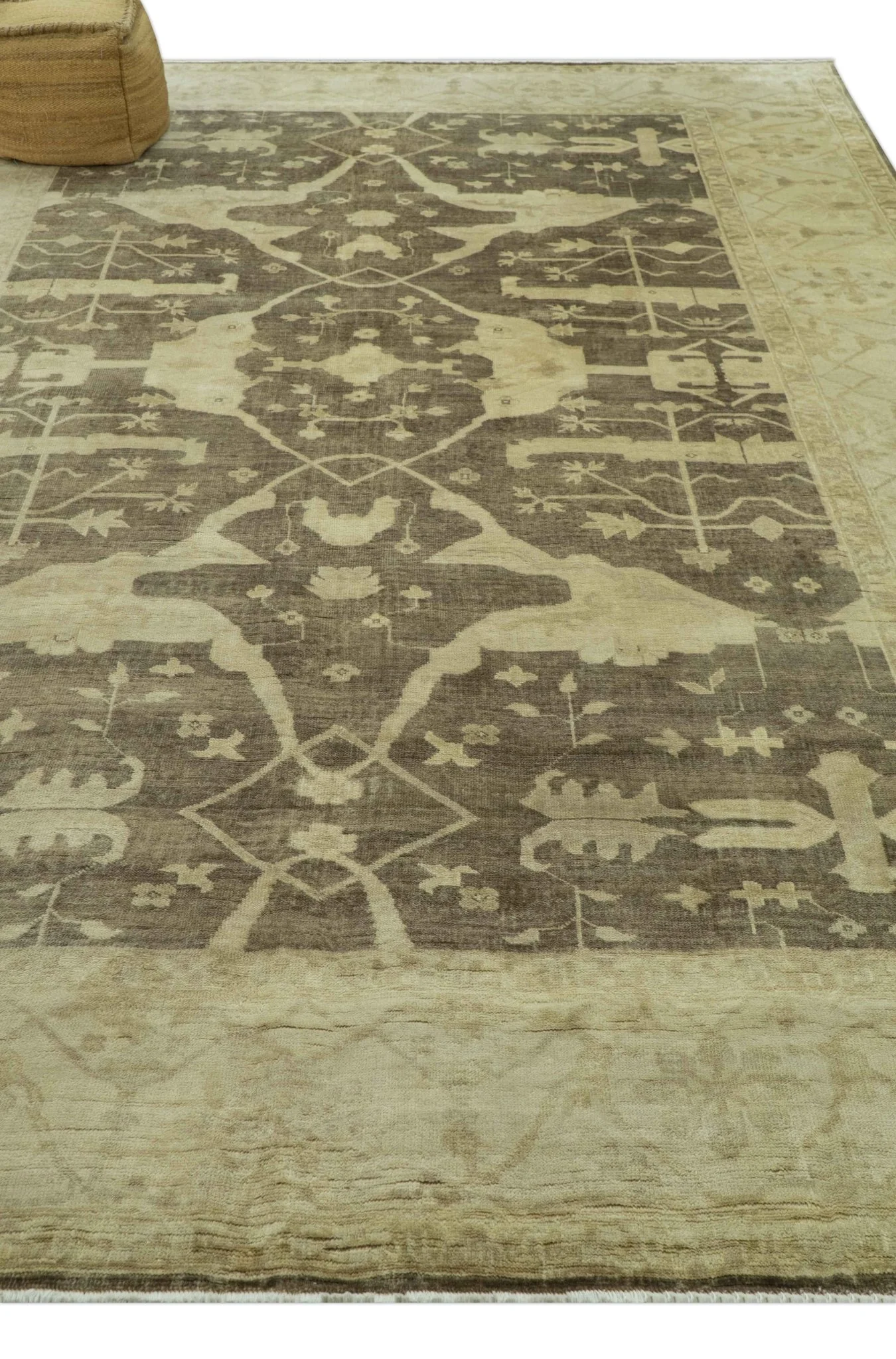 Brown And Beige Traditional Oushak Hand knotted Wool Area Rug - Image 9