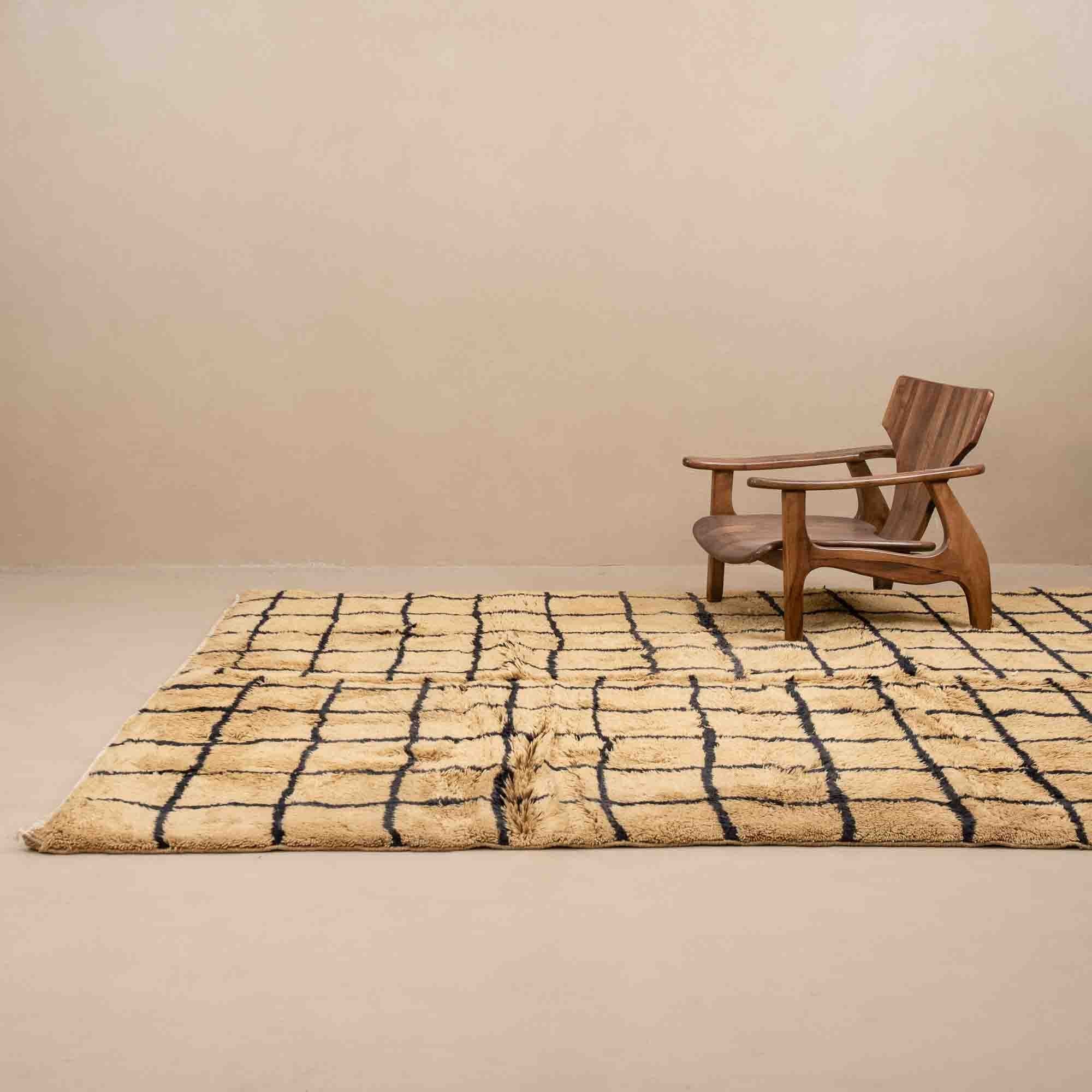 Tan And Black Contemporary Moroccan Hand Knotted 8x10 Wool Rug - Image 2