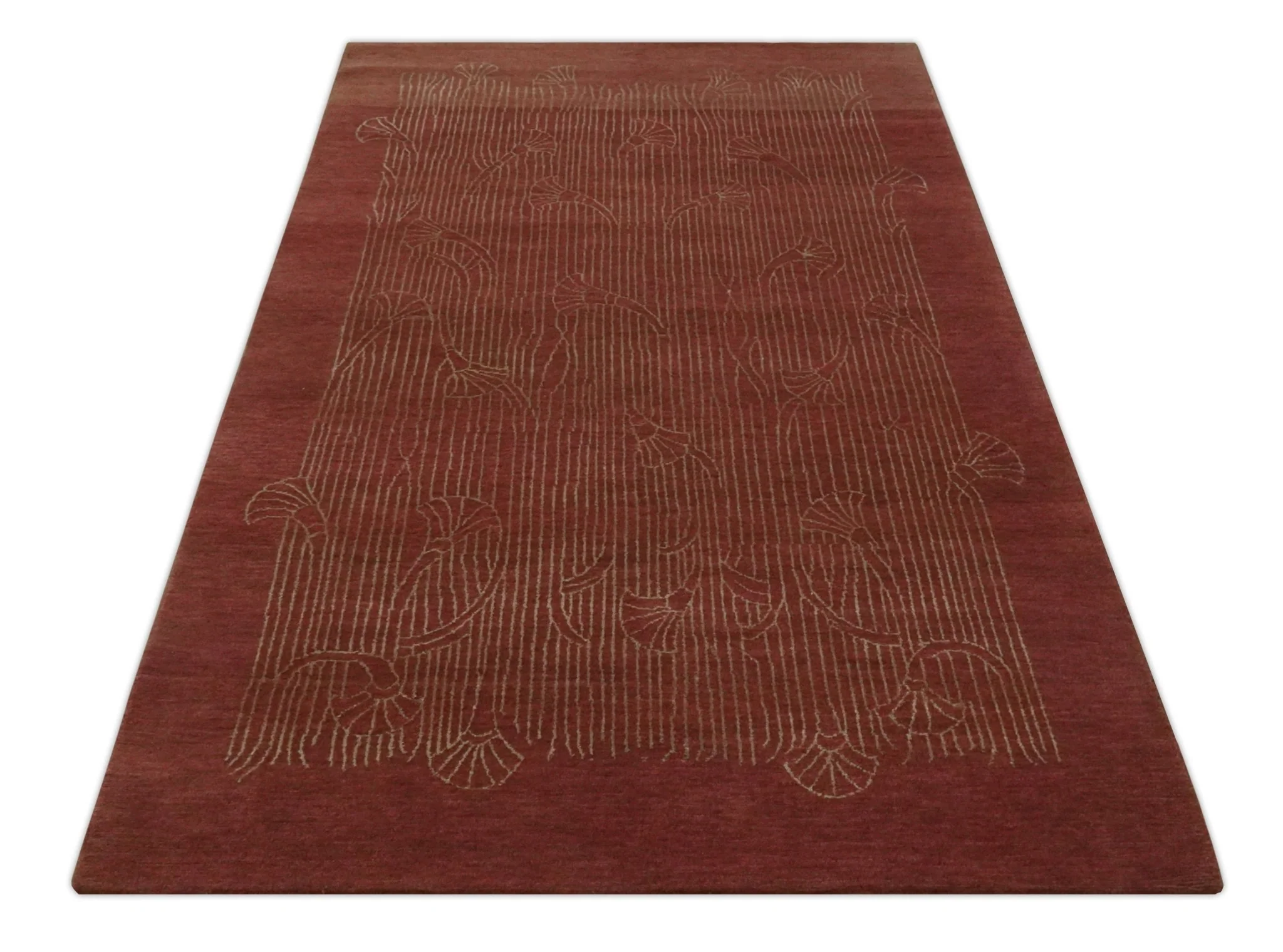 Brown and Gold Modern Stripes Shehnai Print 5x8 Hand loom wool and Art Silk Area Rug - Image 10