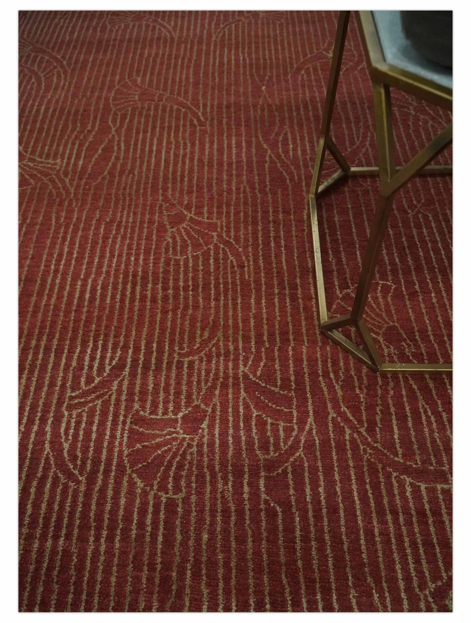 Brown and Gold Modern Stripes Shehnai Print 5x8 Hand loom wool and Art Silk Area Rug - Image 2