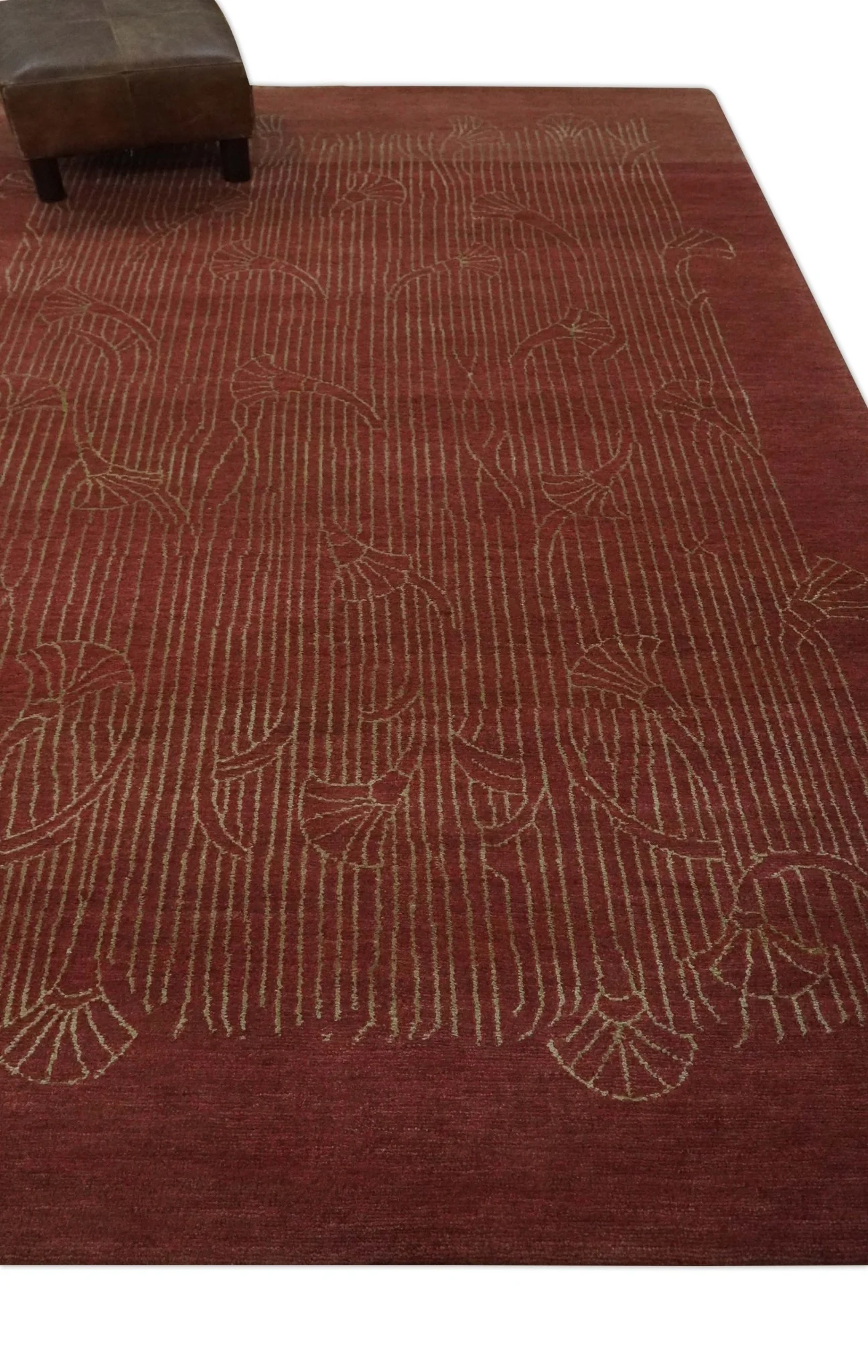 Brown and Gold Modern Stripes Shehnai Print 5x8 Hand loom wool and Art Silk Area Rug - Image 3