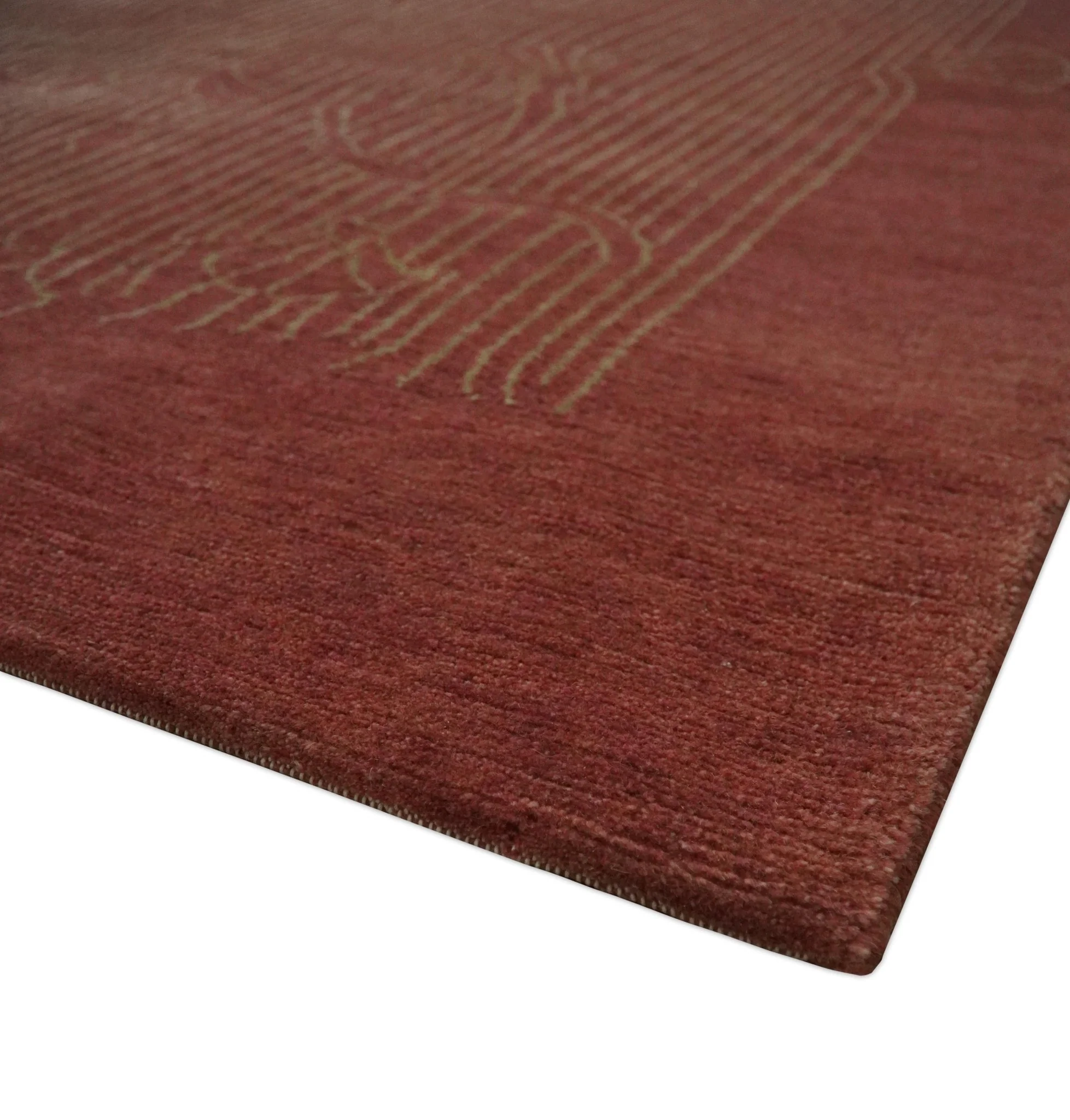 Brown and Gold Modern Stripes Shehnai Print 5x8 Hand loom wool and Art Silk Area Rug - Image 5