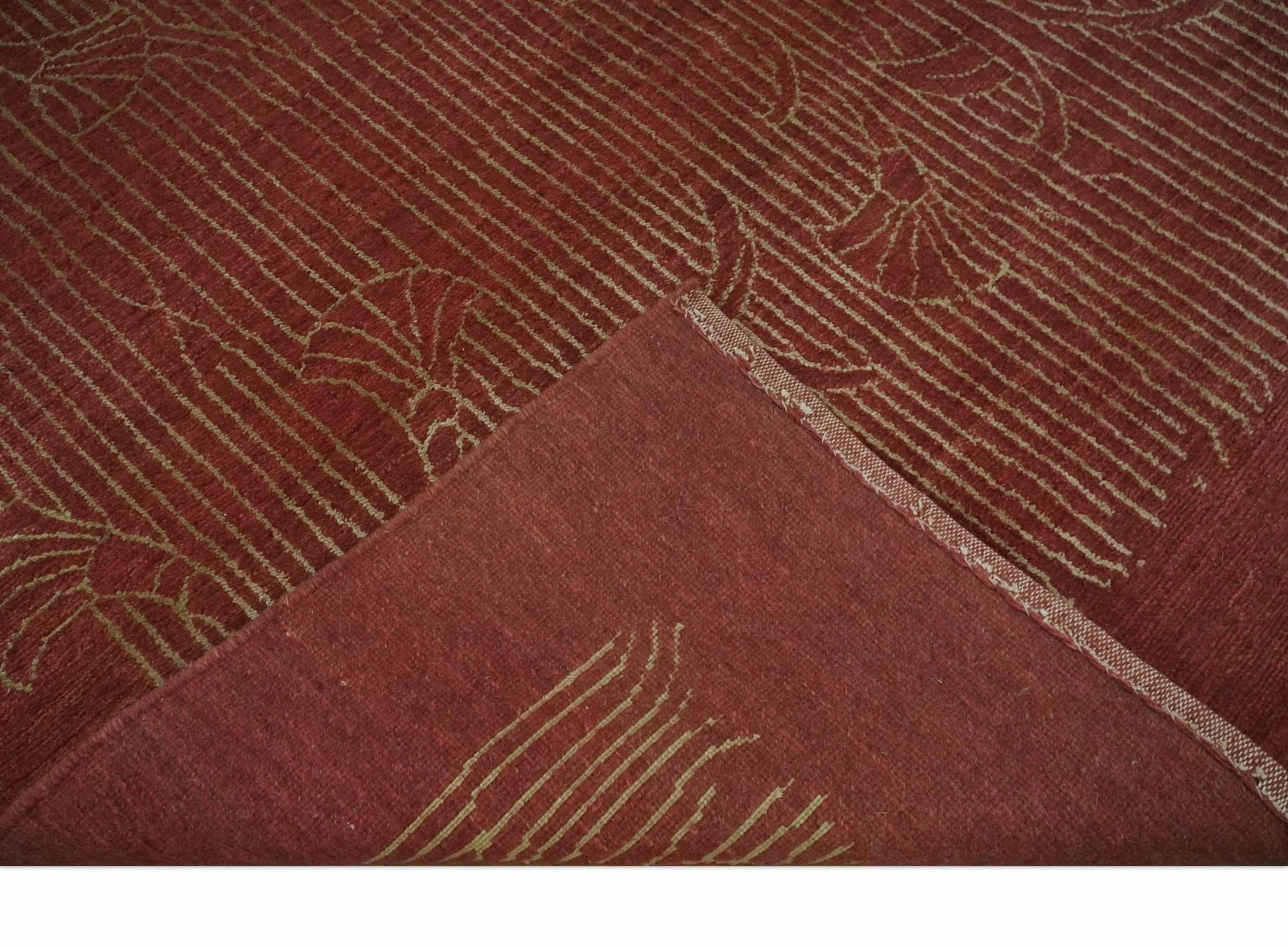 Brown and Gold Modern Stripes Shehnai Print 5x8 Hand loom wool and Art Silk Area Rug - Image 7