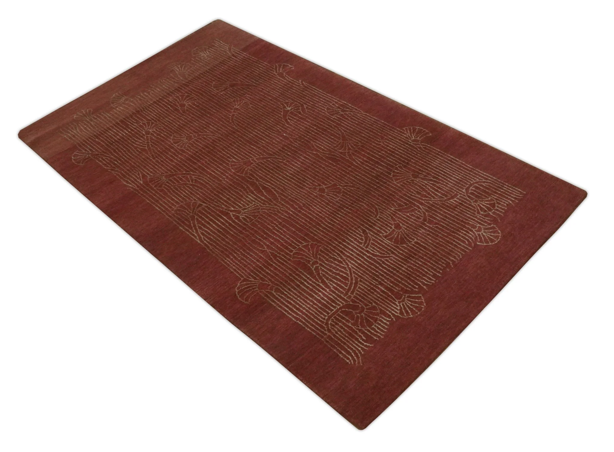 Brown and Gold Modern Stripes Shehnai Print 5x8 Hand loom wool and Art Silk Area Rug - Image 9