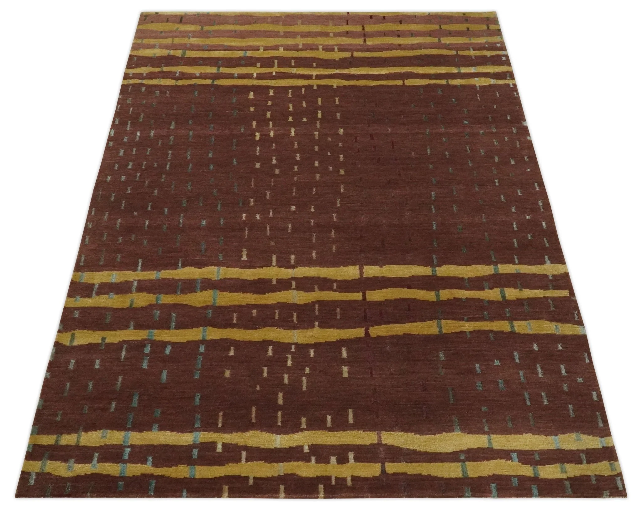 5x7 Brown and Gold Stripes Pattern Hand knotted Wool and Art Silk Area Rug - Image 10