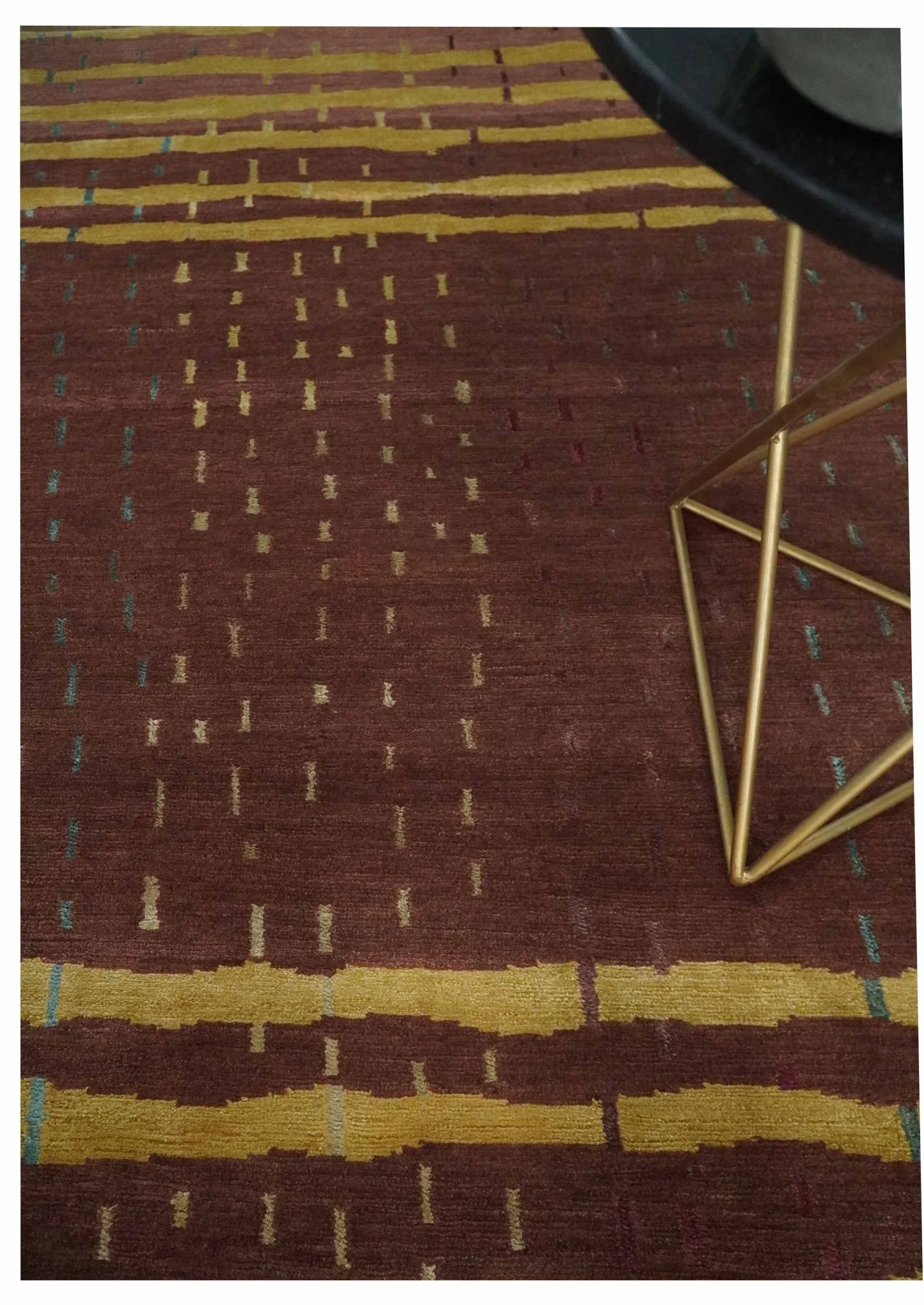 5x7 Brown and Gold Stripes Pattern Hand knotted Wool and Art Silk Area Rug - Image 2
