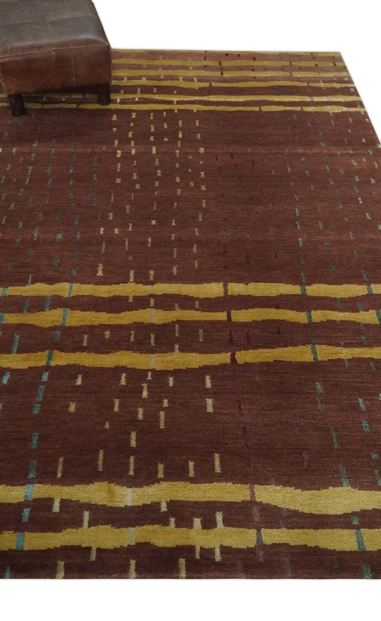 5x7 Brown and Gold Stripes Pattern Hand knotted Wool and Art Silk Area Rug - Image 3