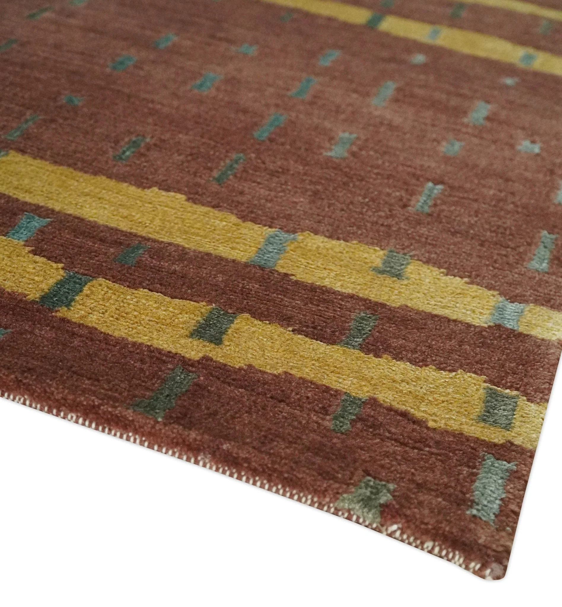 5x7 Brown and Gold Stripes Pattern Hand knotted Wool and Art Silk Area Rug - Image 5