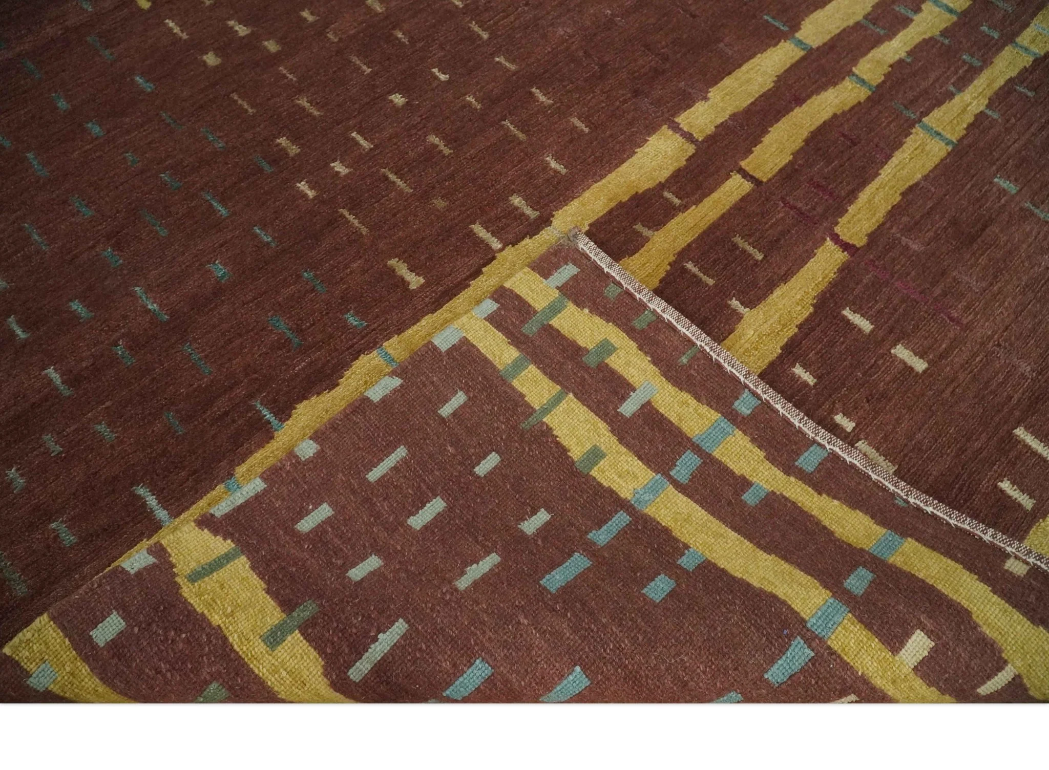 5x7 Brown and Gold Stripes Pattern Hand knotted Wool and Art Silk Area Rug - Image 7