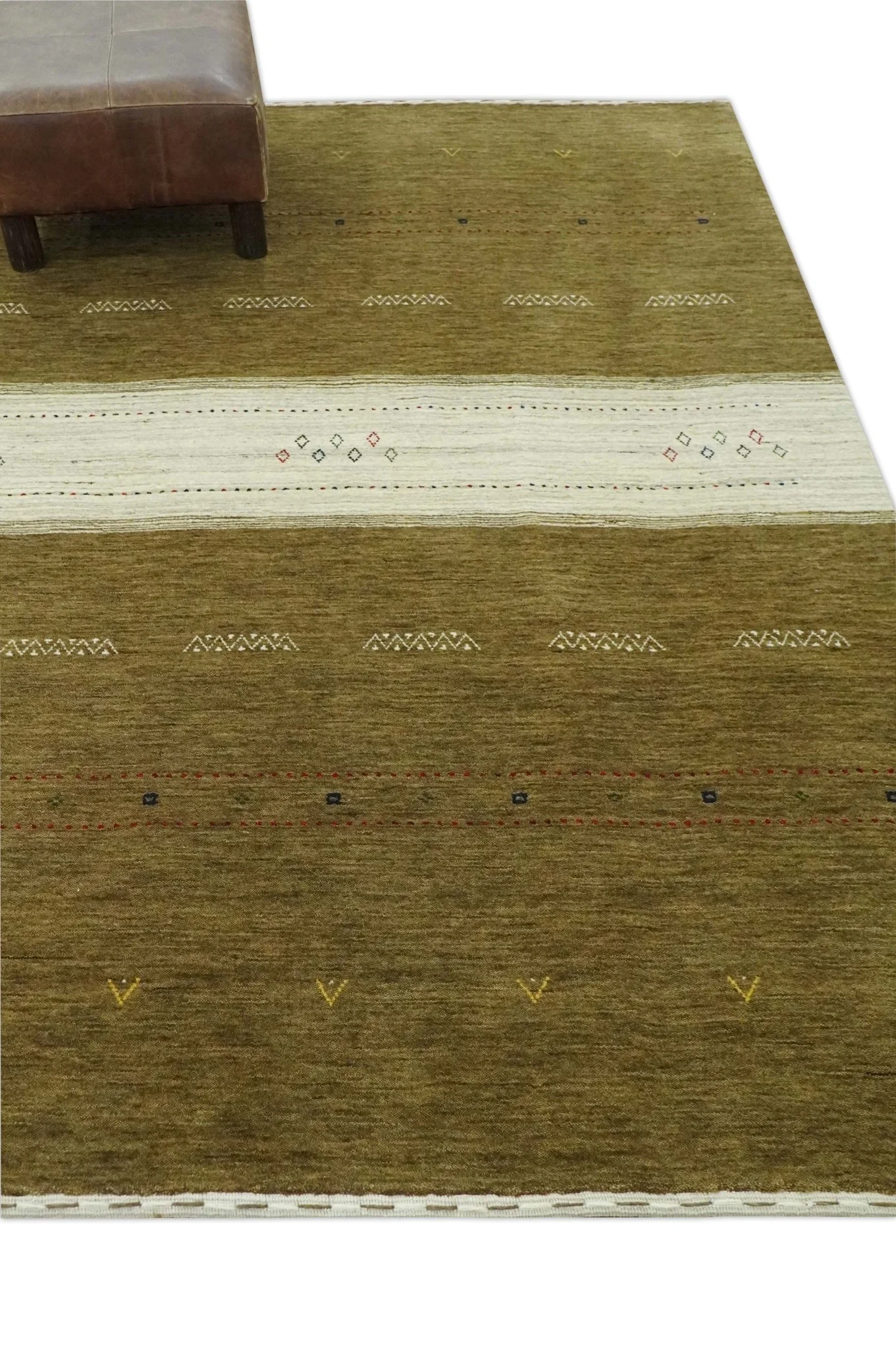Custom Made Brown and Ivory Geometrical Stripes Design wool Area Rug - Image 3