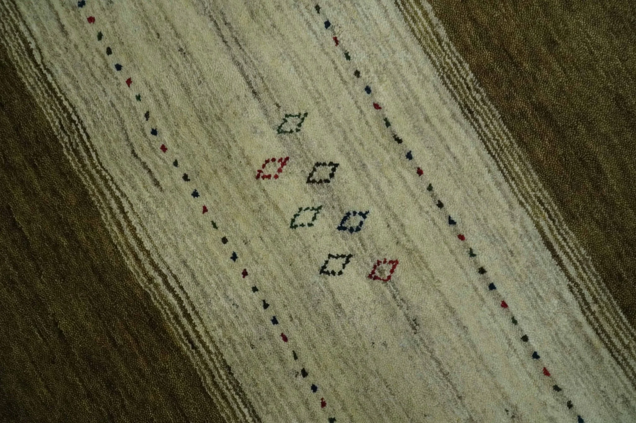 Custom Made Brown and Ivory Geometrical Stripes Design wool Area Rug - Image 4