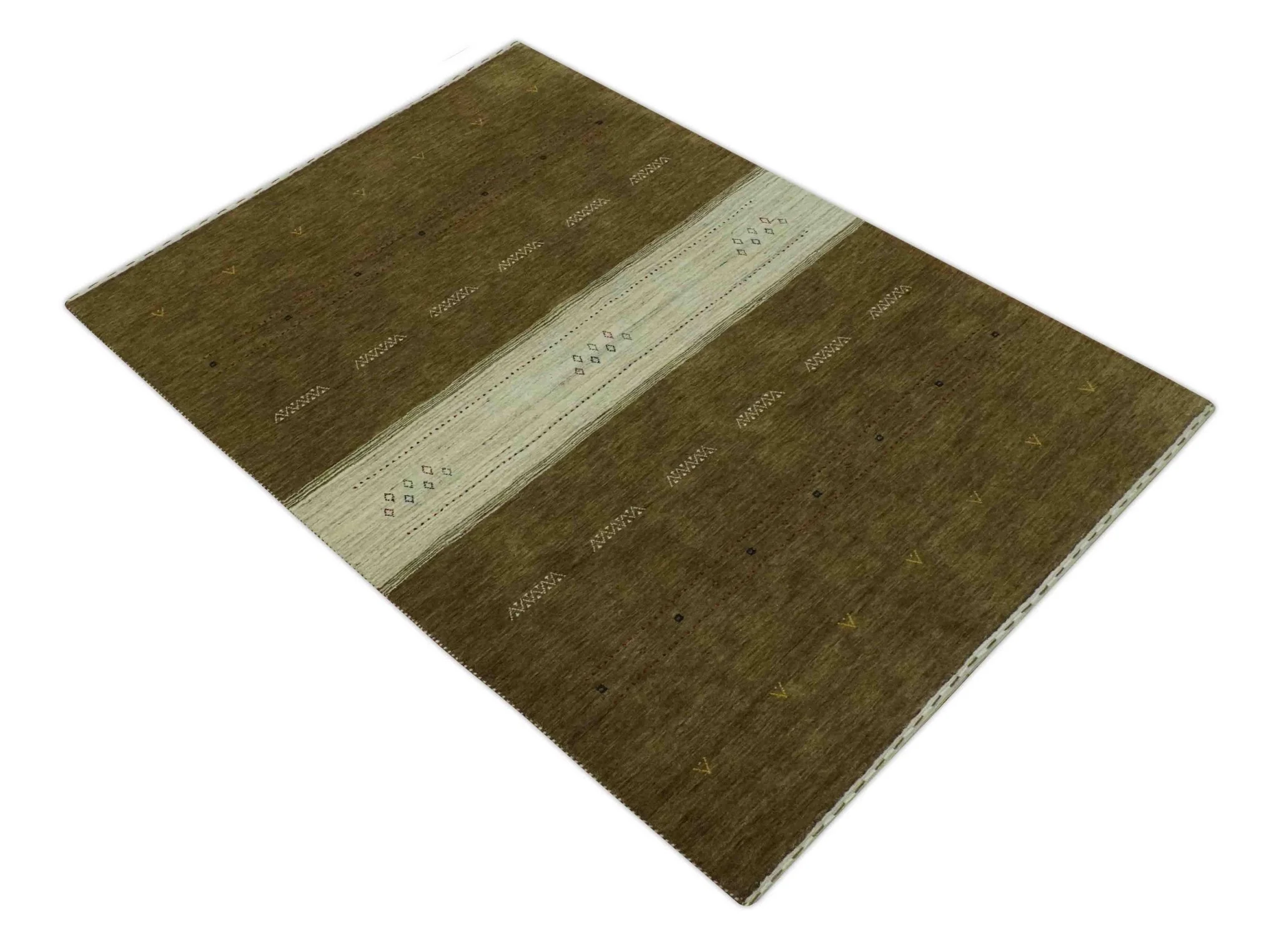 Custom Made Brown and Ivory Geometrical Stripes Design wool Area Rug - Image 9
