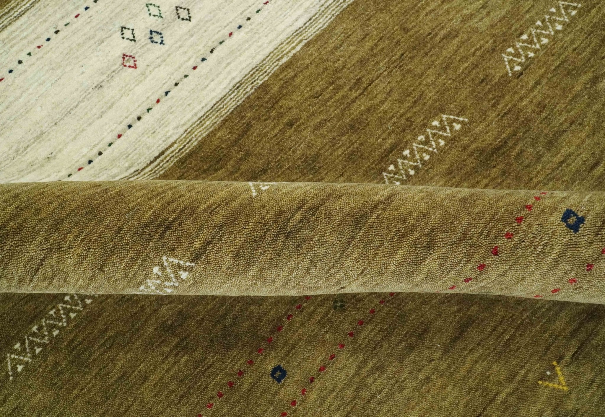 Brown and Ivory Geometrical Stripes Design Hand loom 4.6x6.6 wool Area Rug - Image 5